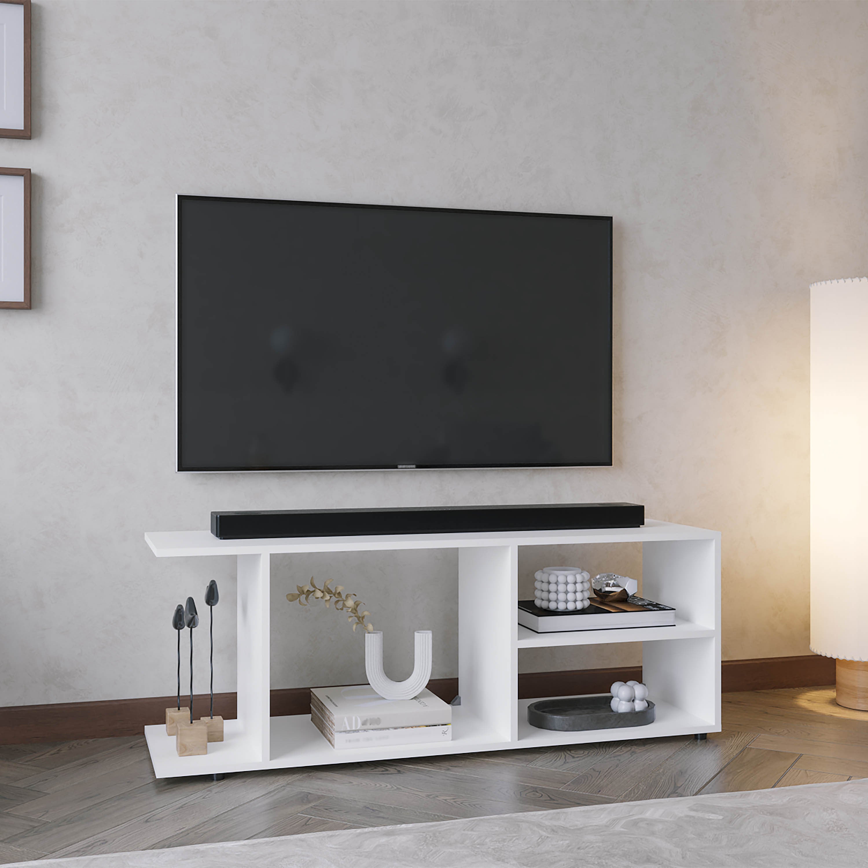 White Entertainment Center with 4 Shelves & Legs (17.8" H)