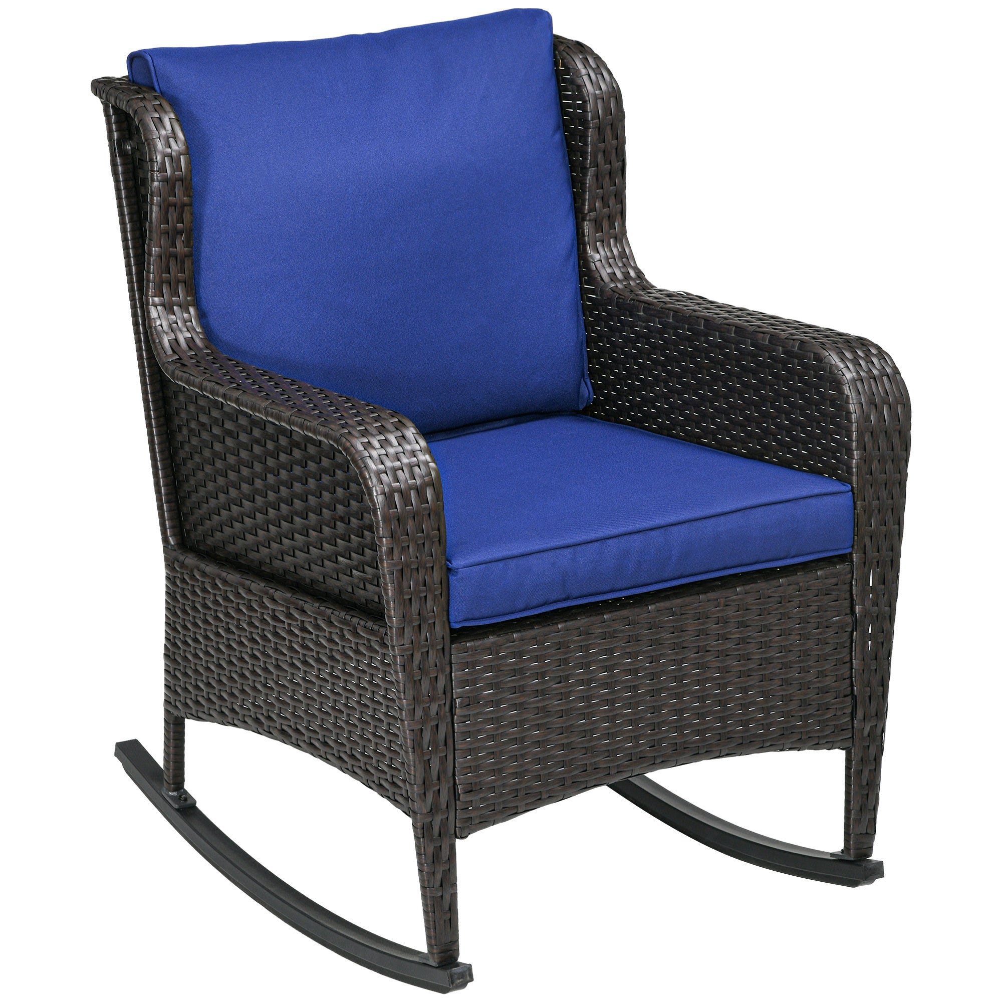 Outsunny Outdoor Wicker Rocking Chair, Patio Rattan, Dark Blue