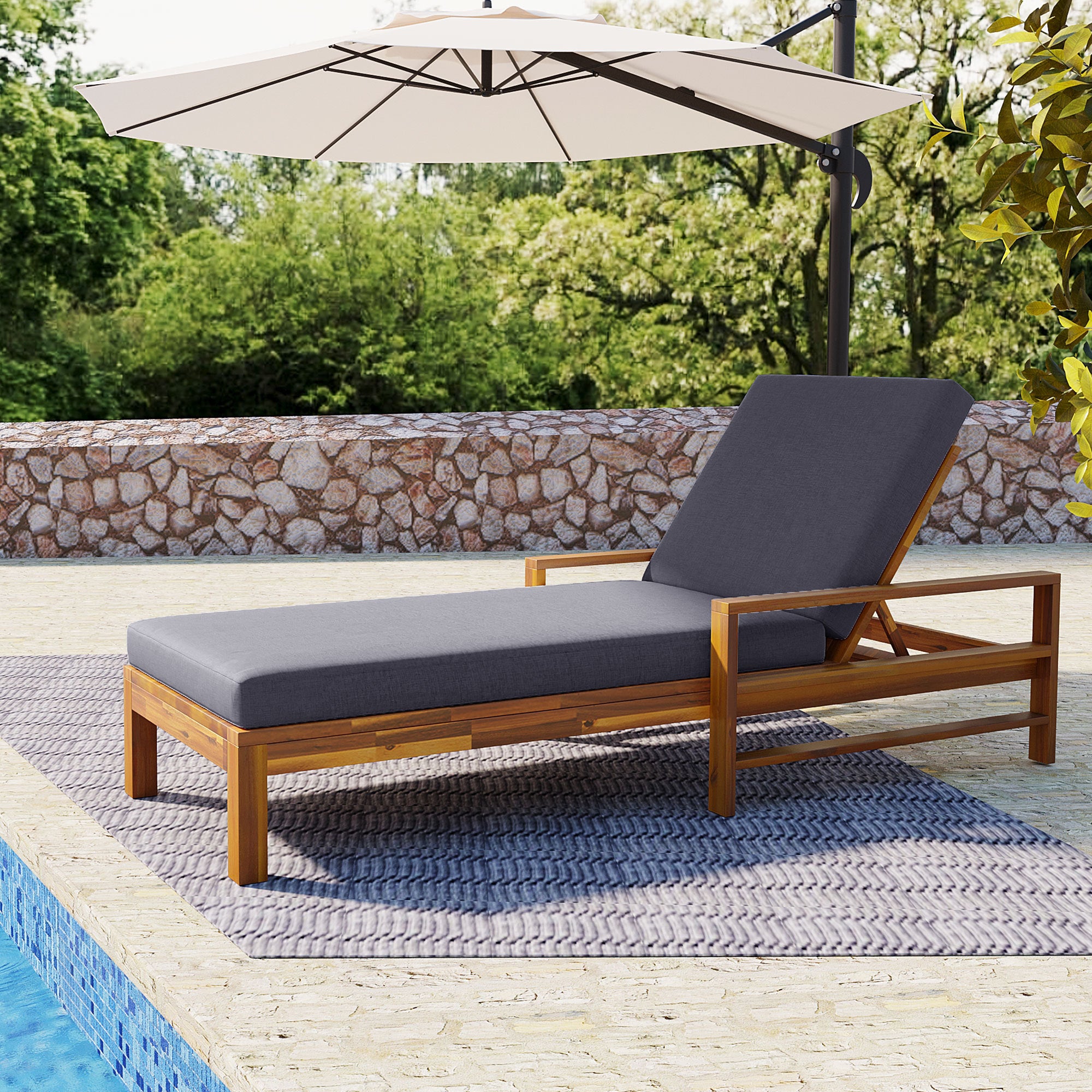 Acacia Wood Adjustable Outdoor Lounge Chair for Garden & Patio