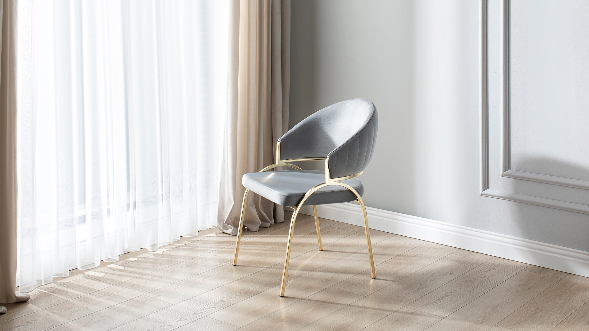 Ruby Modern & Contemporary style chair made with Metal & Gold Legs in Gray Color