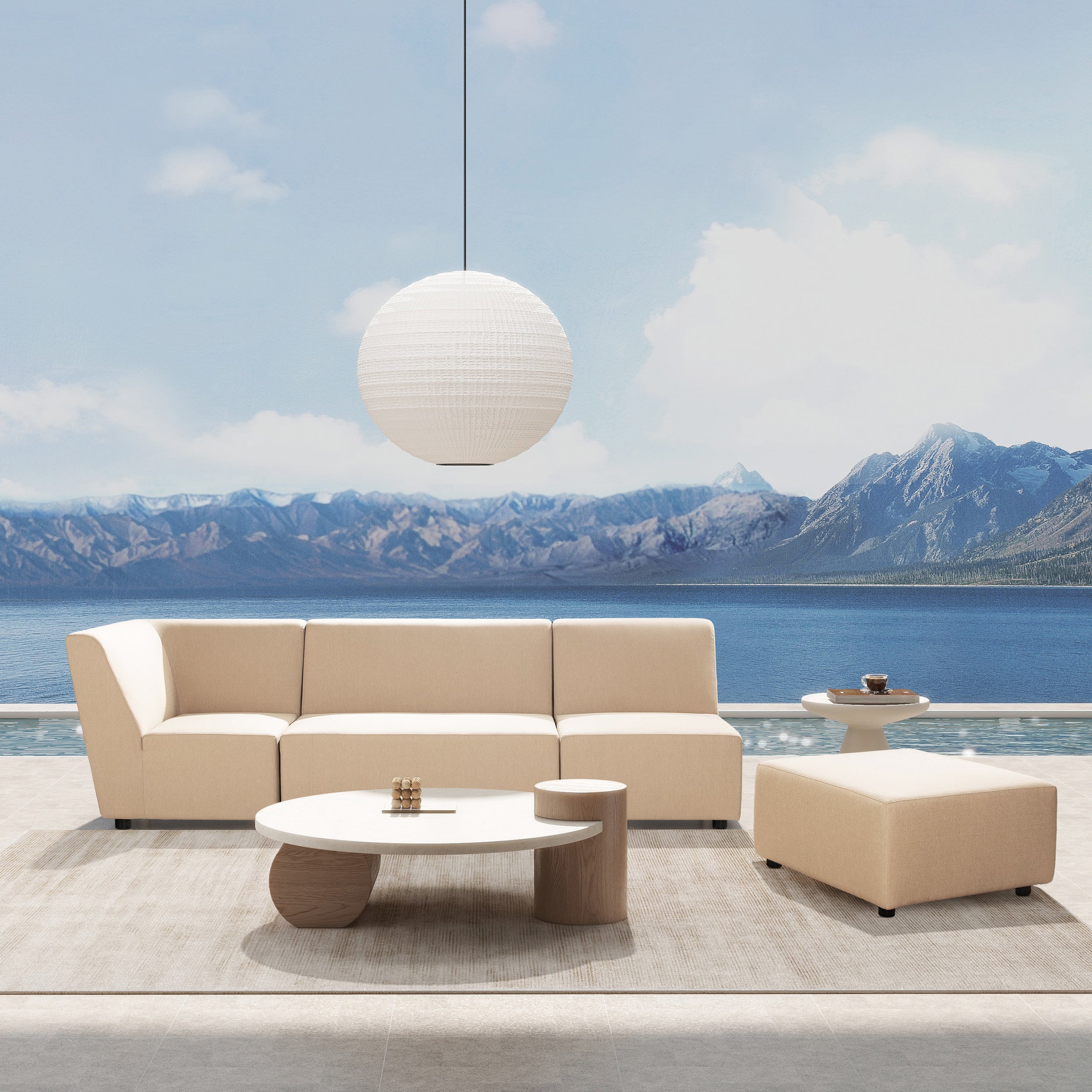 Cleo Modular Patio Ottoman - Almond Beige Axroma Olefin