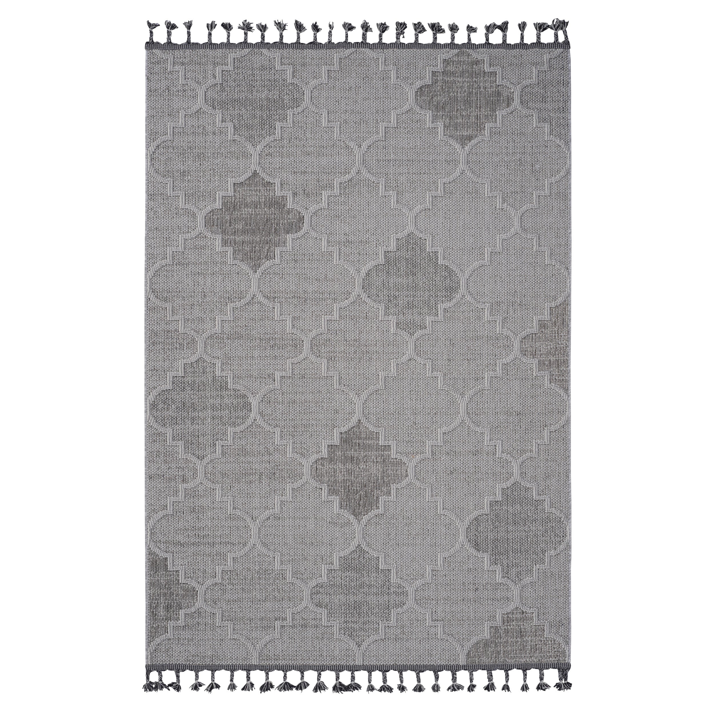 5x7 White/Grey Trellis Rug: Indoor & Outdoor