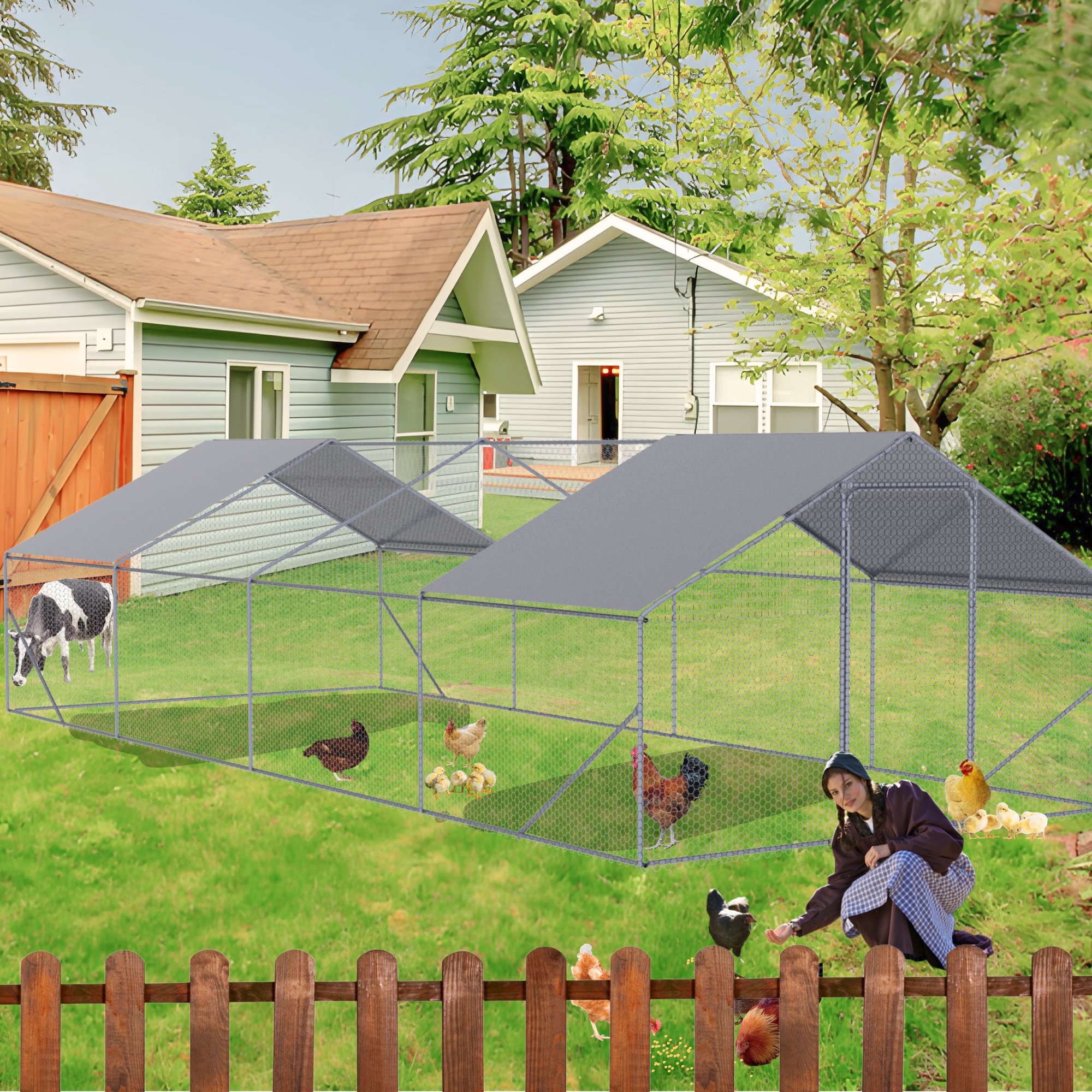 Giant Metal Chicken Coop 26x10x6FT XPT036