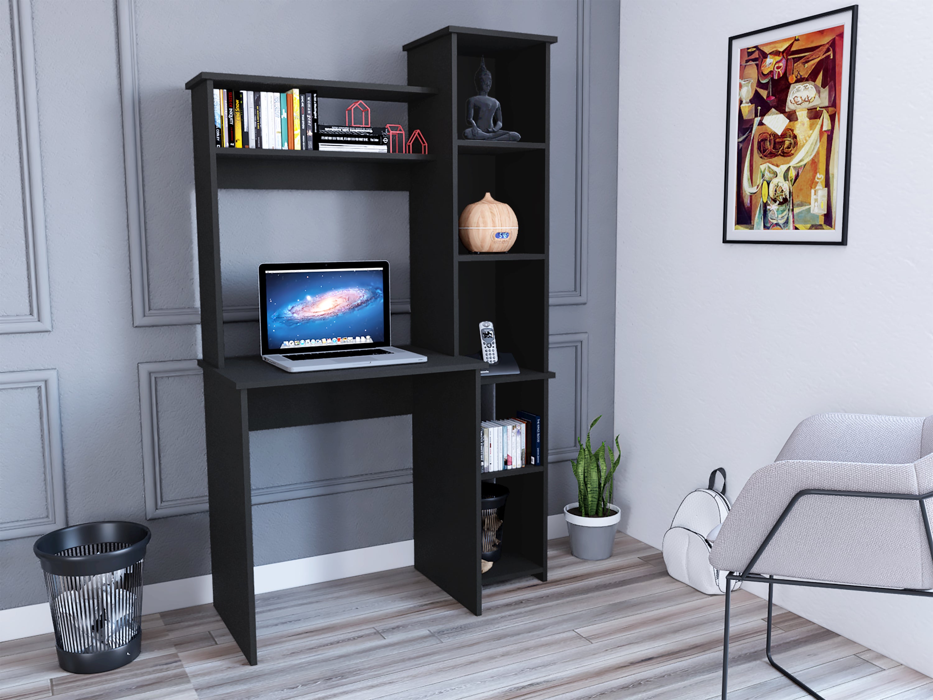 Logan Desk, 5 Cubbies, Black Wenge Finish