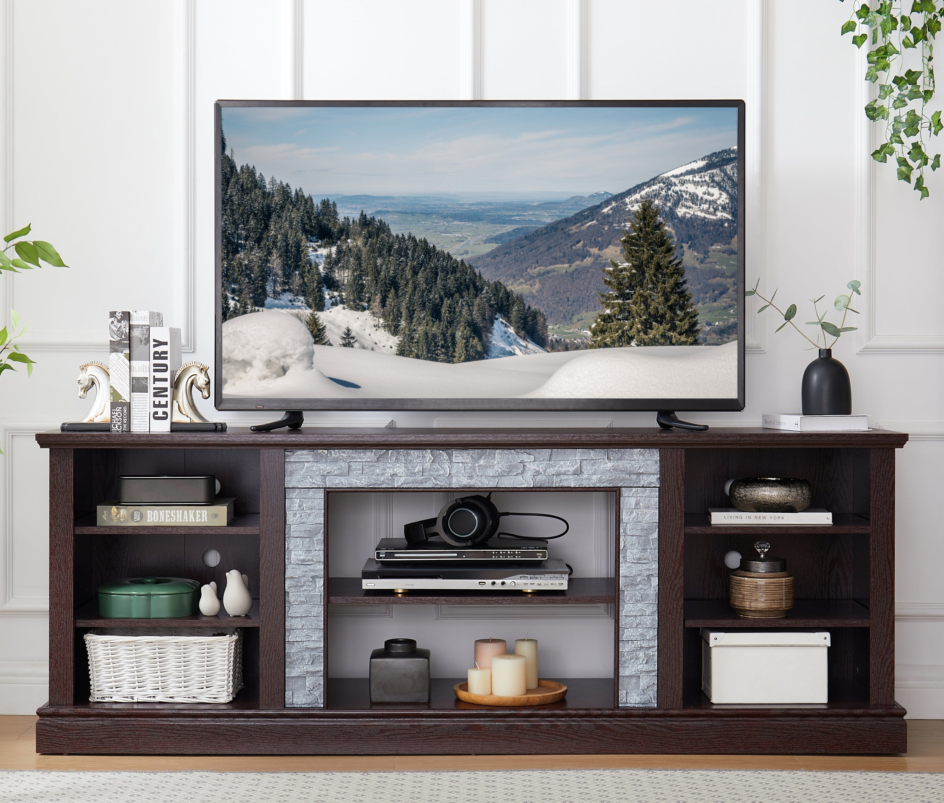 Faux Stone TV Stand w/ Storage | Cherry Media Console