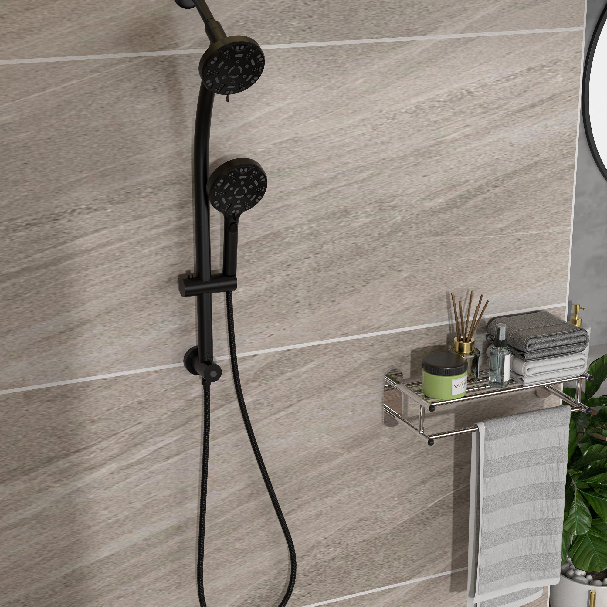 Dual Shower Head System: 8-Function, Rain Shower, Matte Black