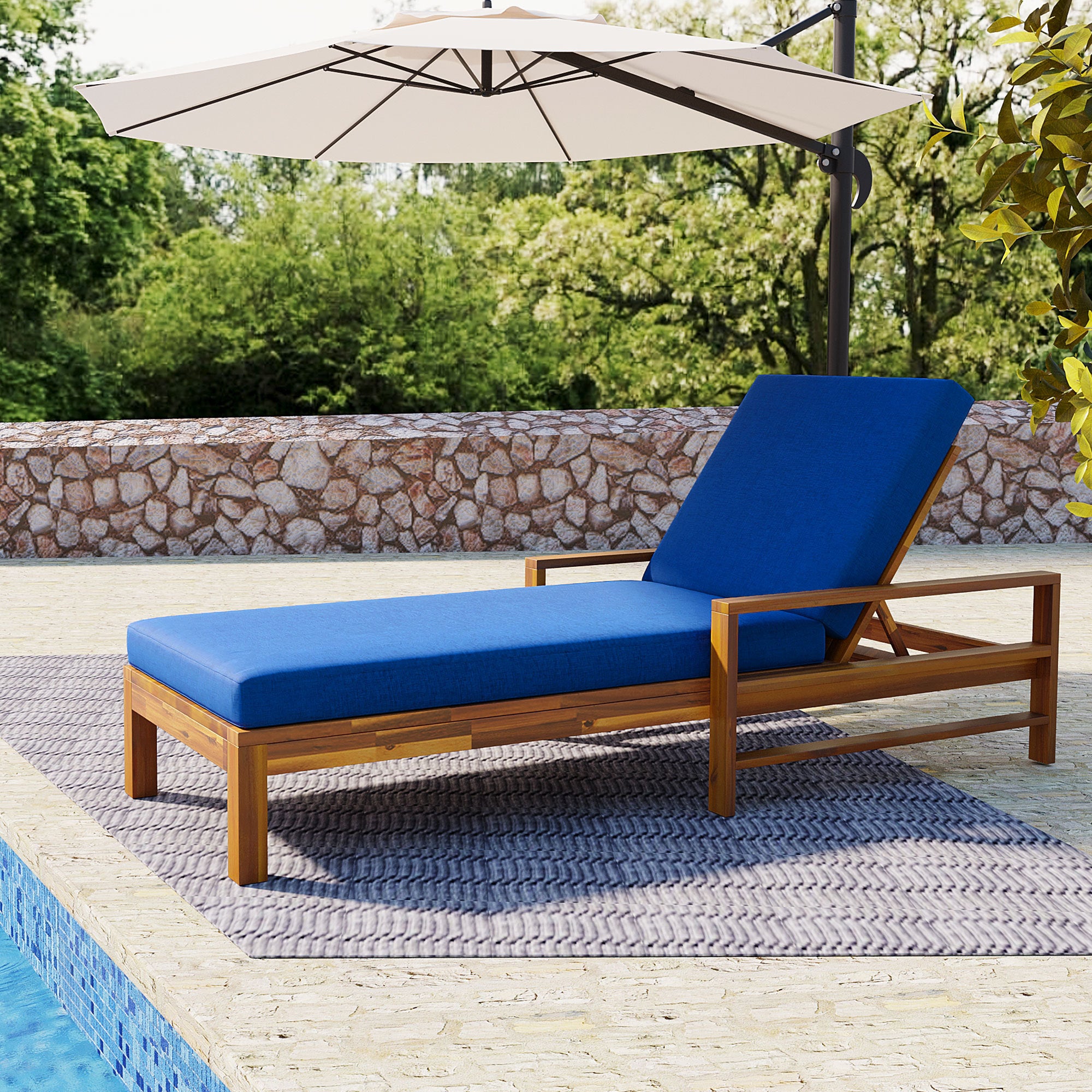U_Style Acacia Wood Adjustable Outdoor Lounge Chair Garden Terrace Pool