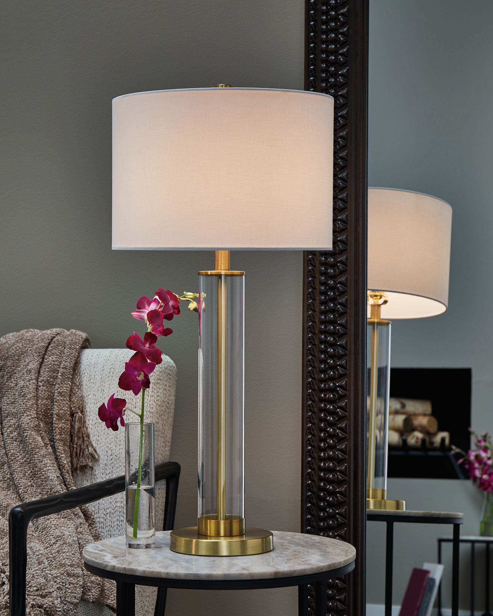Orenman - Glass Table Lamp (Set of 2) - Clear / Brass Finish