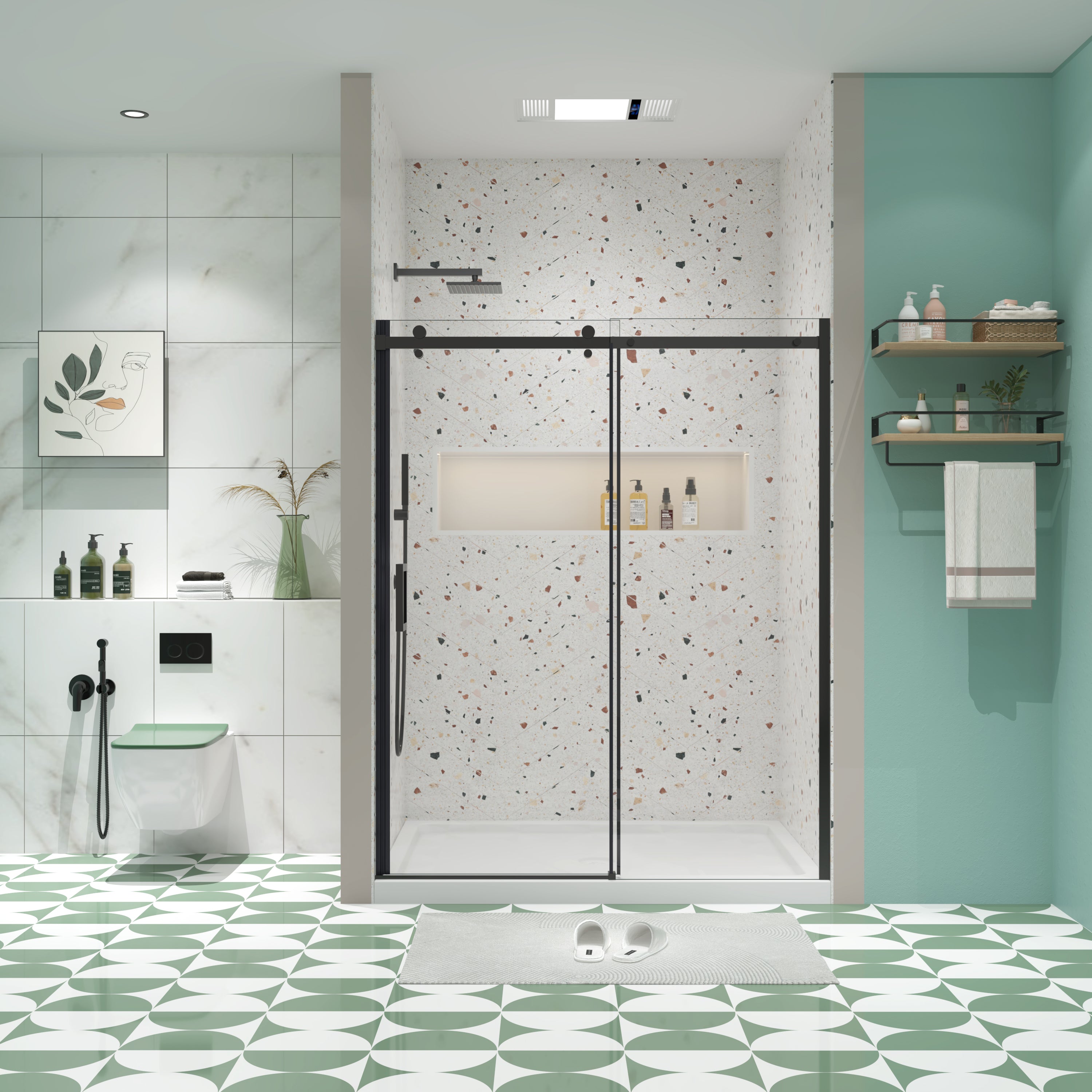 6074 Matte Black Sliding Glass Shower Door (5/16")