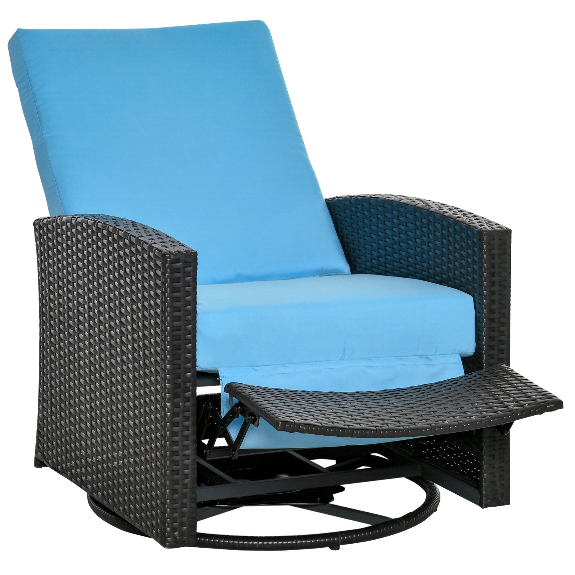 Outsunny Outdoor Wicker Swivel Recliner: 360° Light Blue Patio Chair