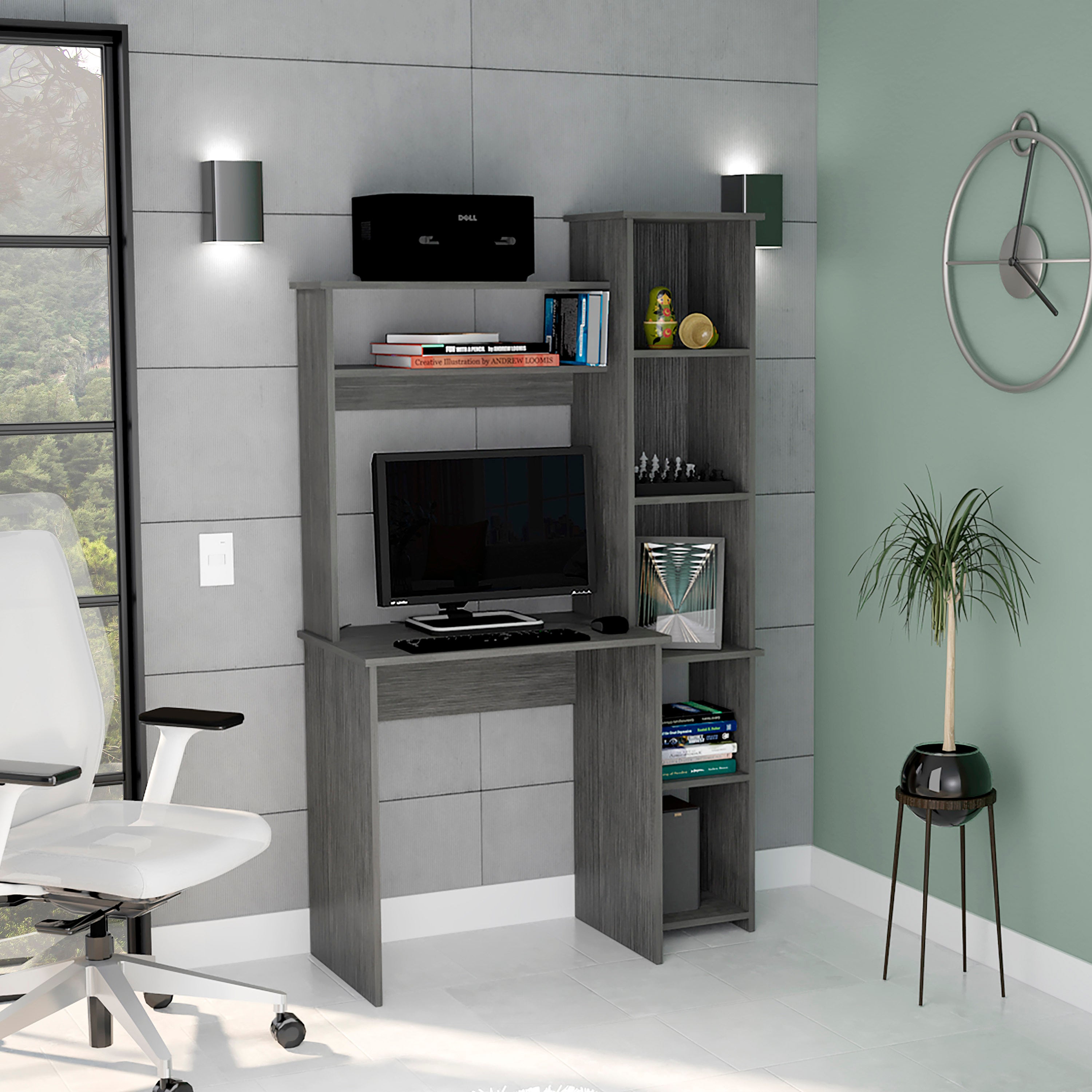 Logan Desk, 5 Cubbies, Smokey Oak Finish