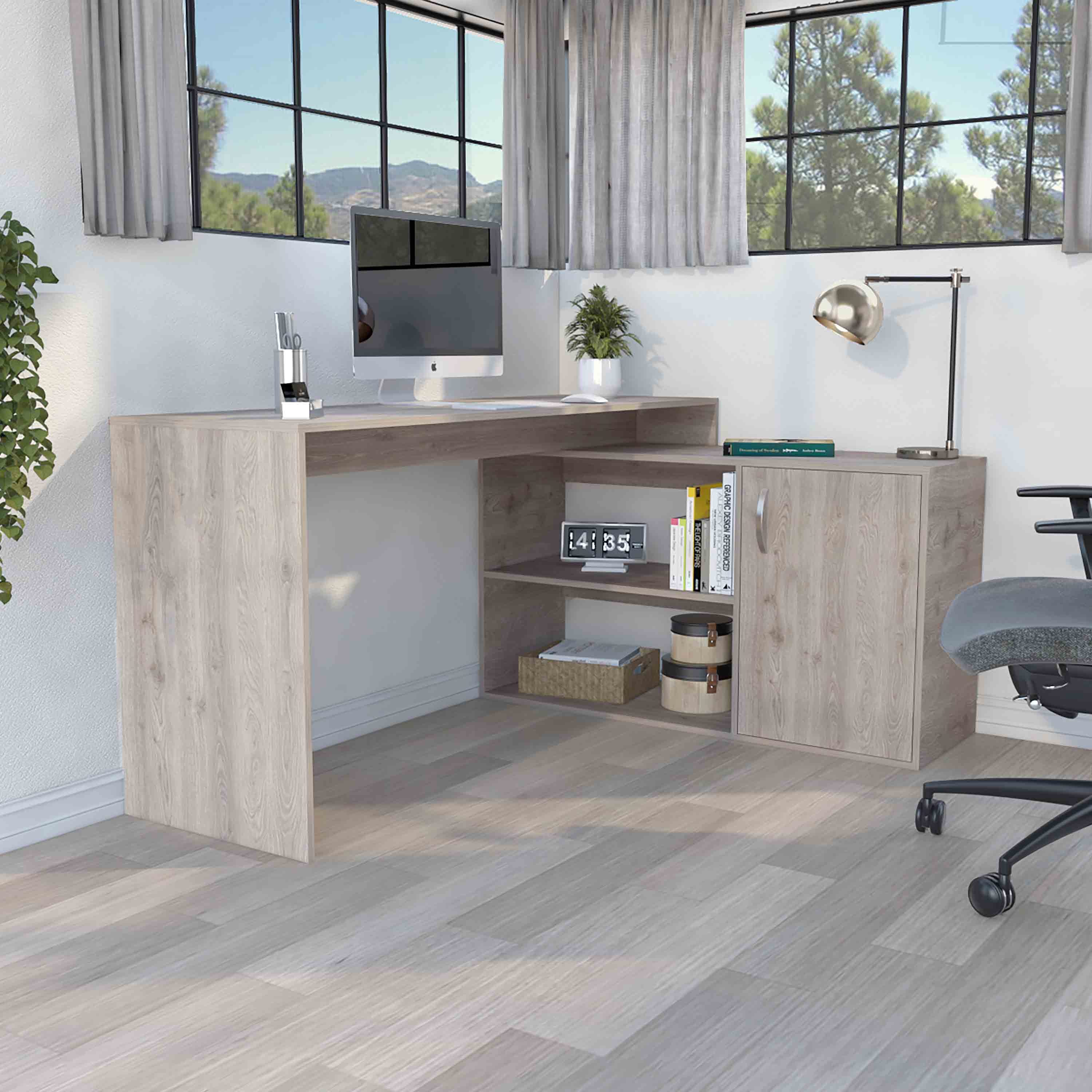Axis Modern L-Shaped Desk, Gray | Computer Desk w/ Storage