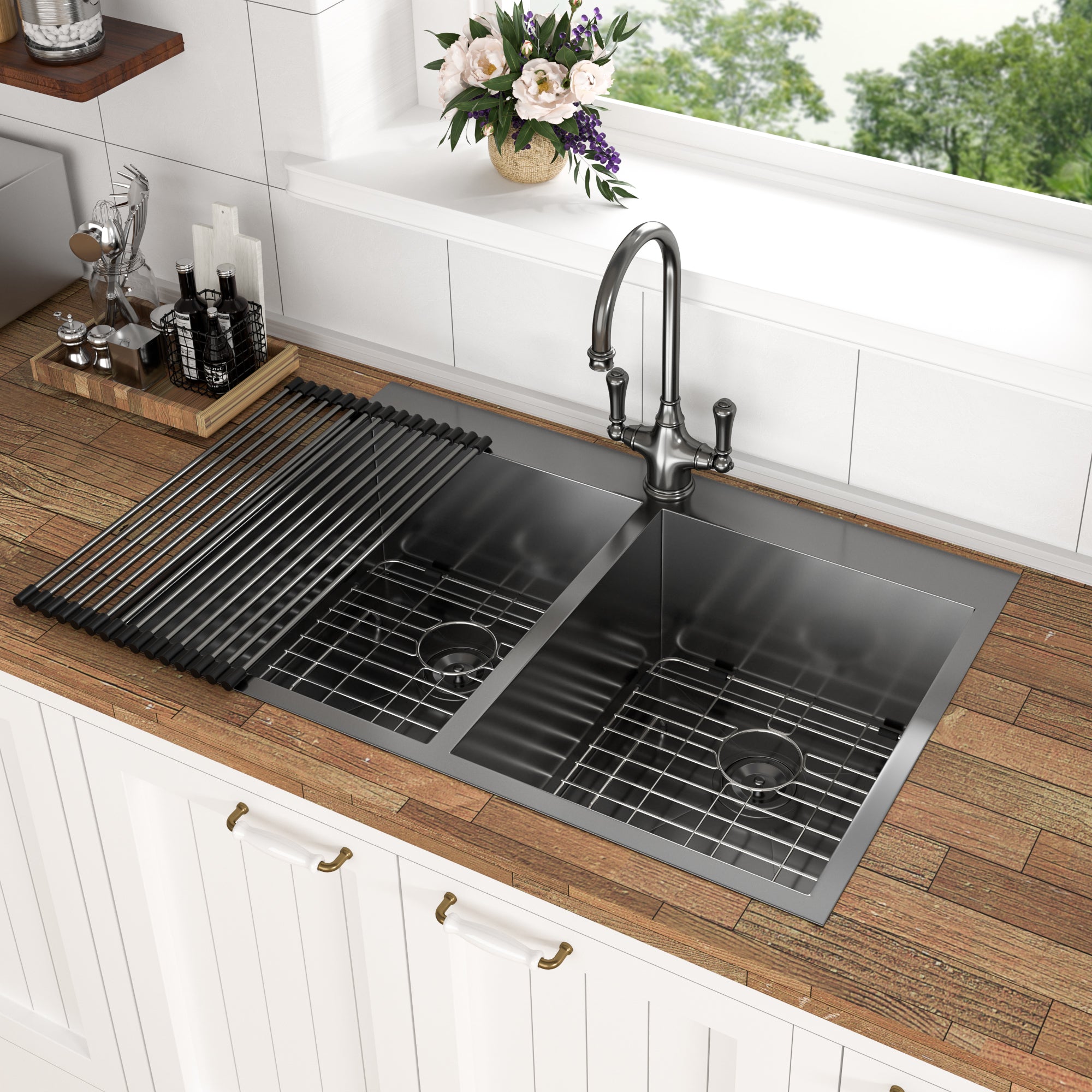 Gunmetal Black Double Bowl Kitchen Sink (33x22)