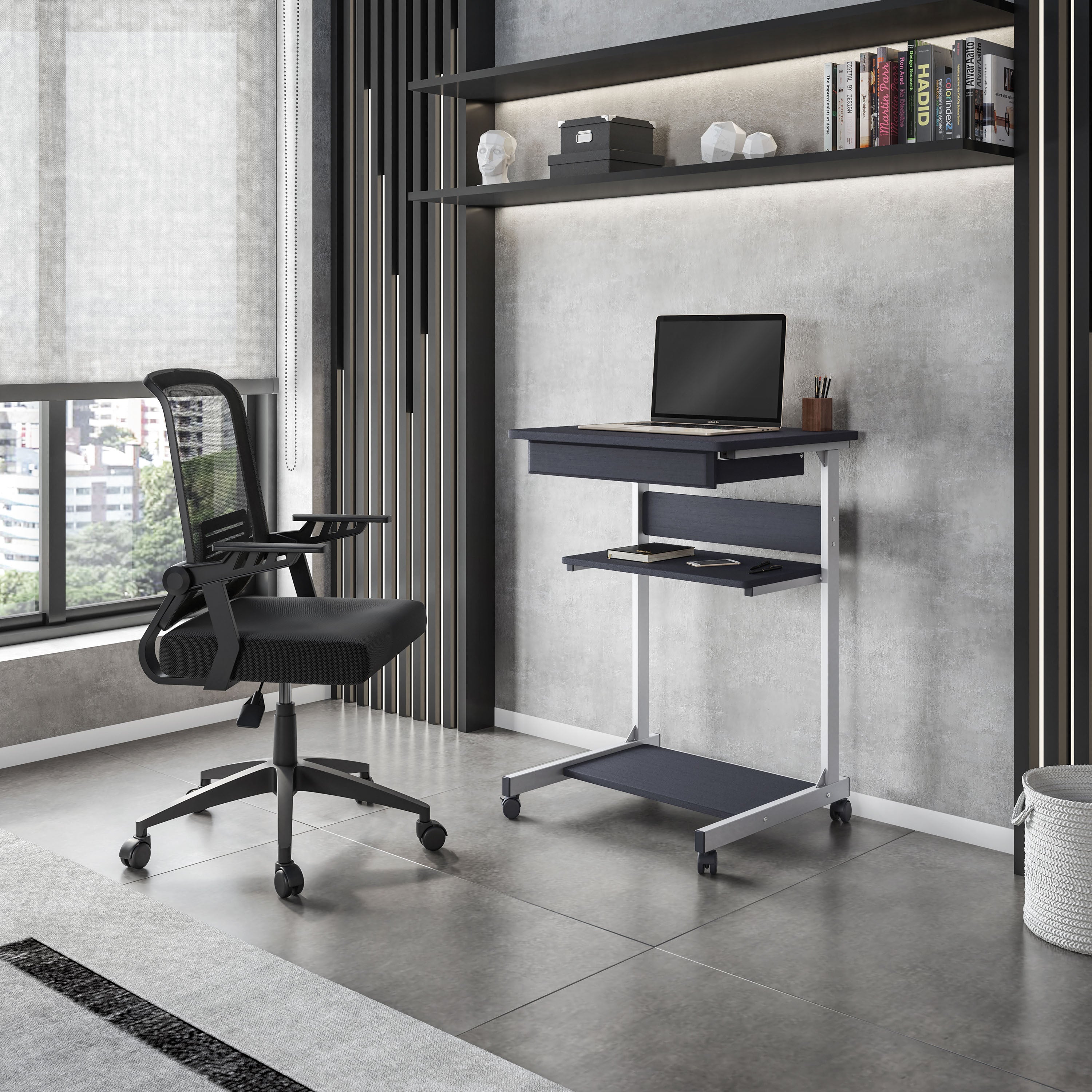 Rolling Laptop Cart w/ Storage - Graphite