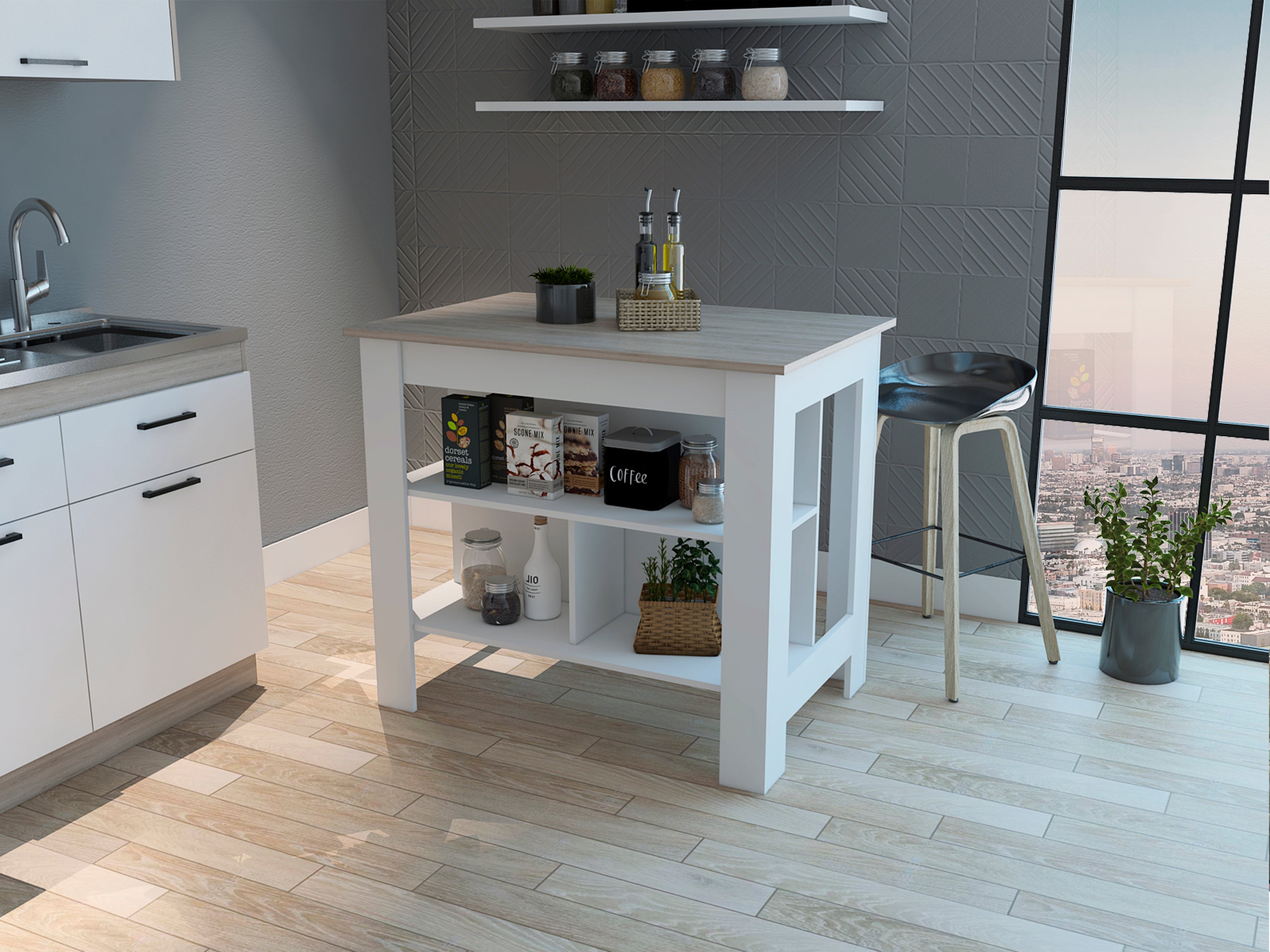 Brooklyn Kitchen Island w/ Concealed Shelves
