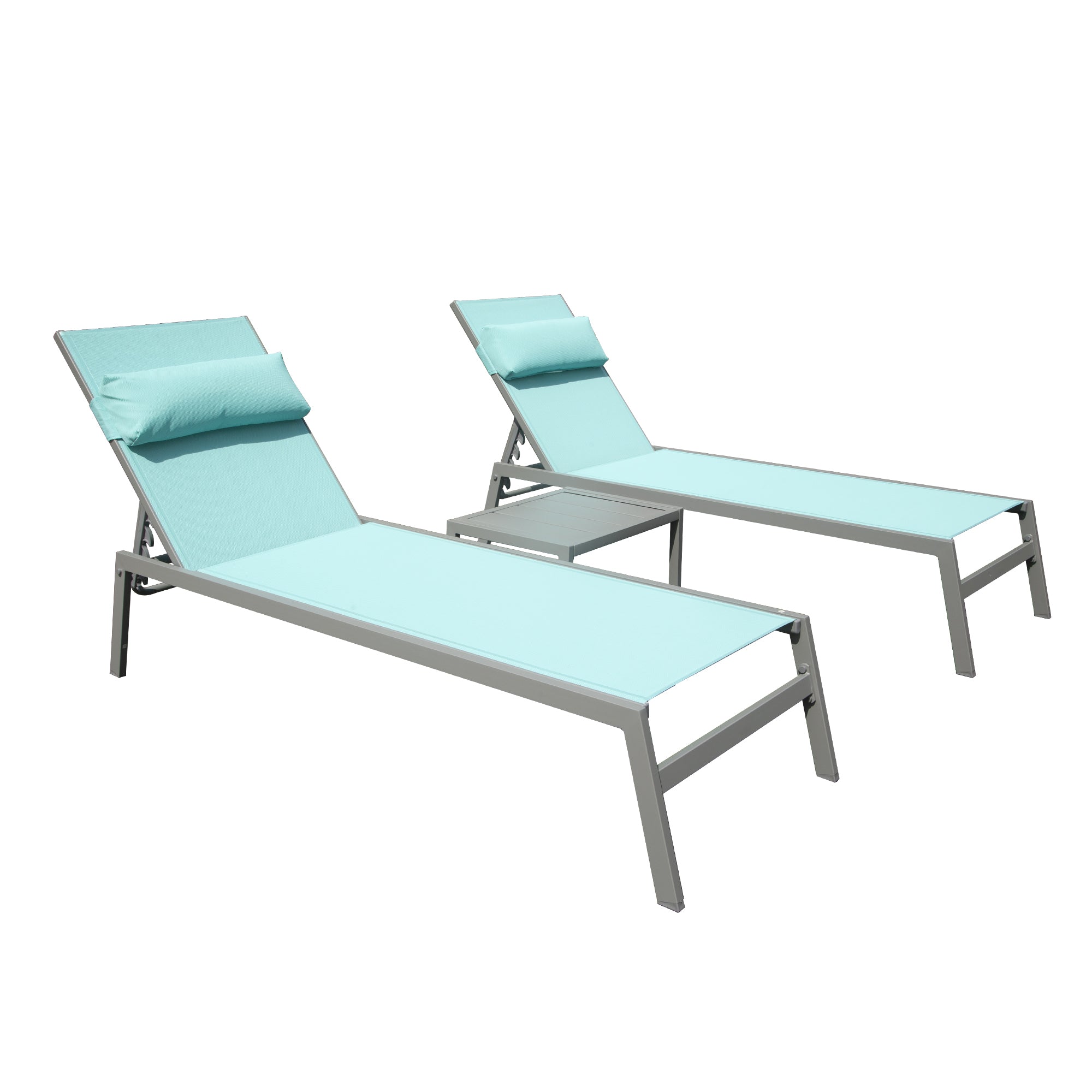 Patio Chaise Lounge Set of 3, Aluminum Outdoor Pool Chairs & Table