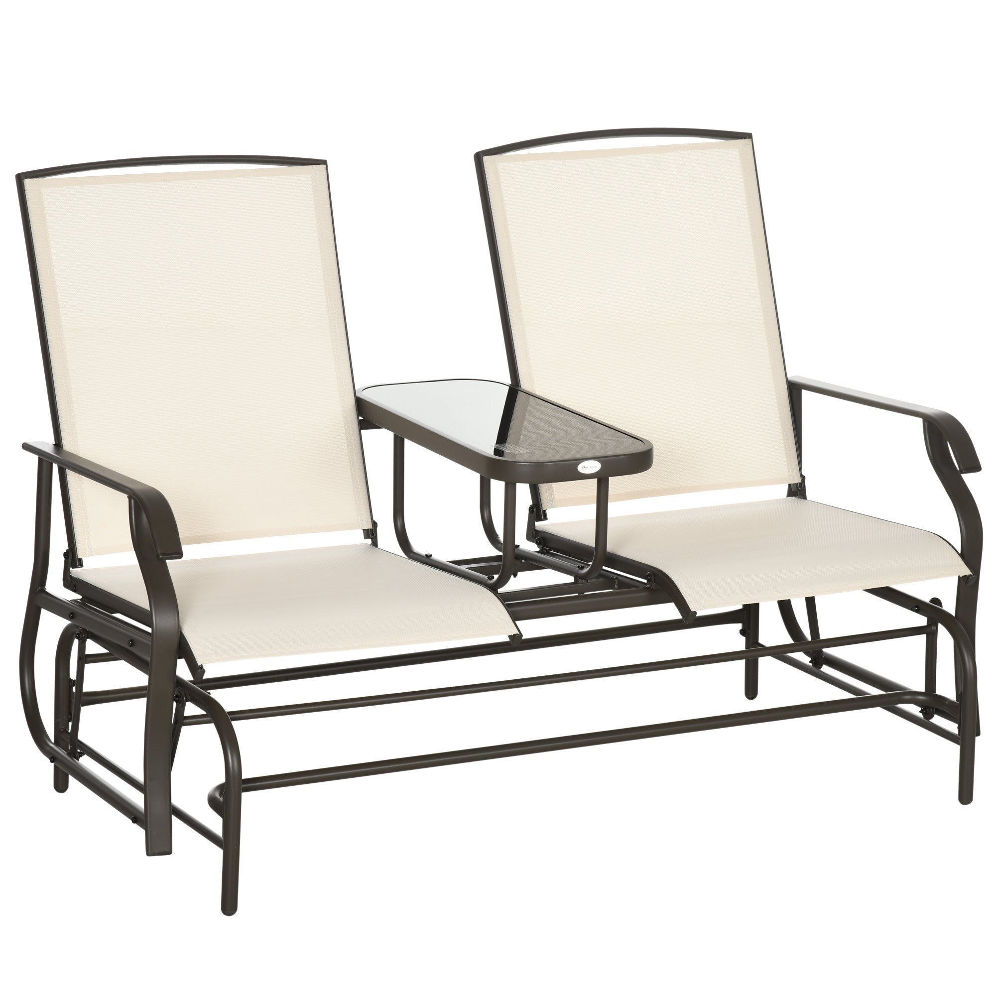 Outsunny Beige Patio Glider Bench with Table