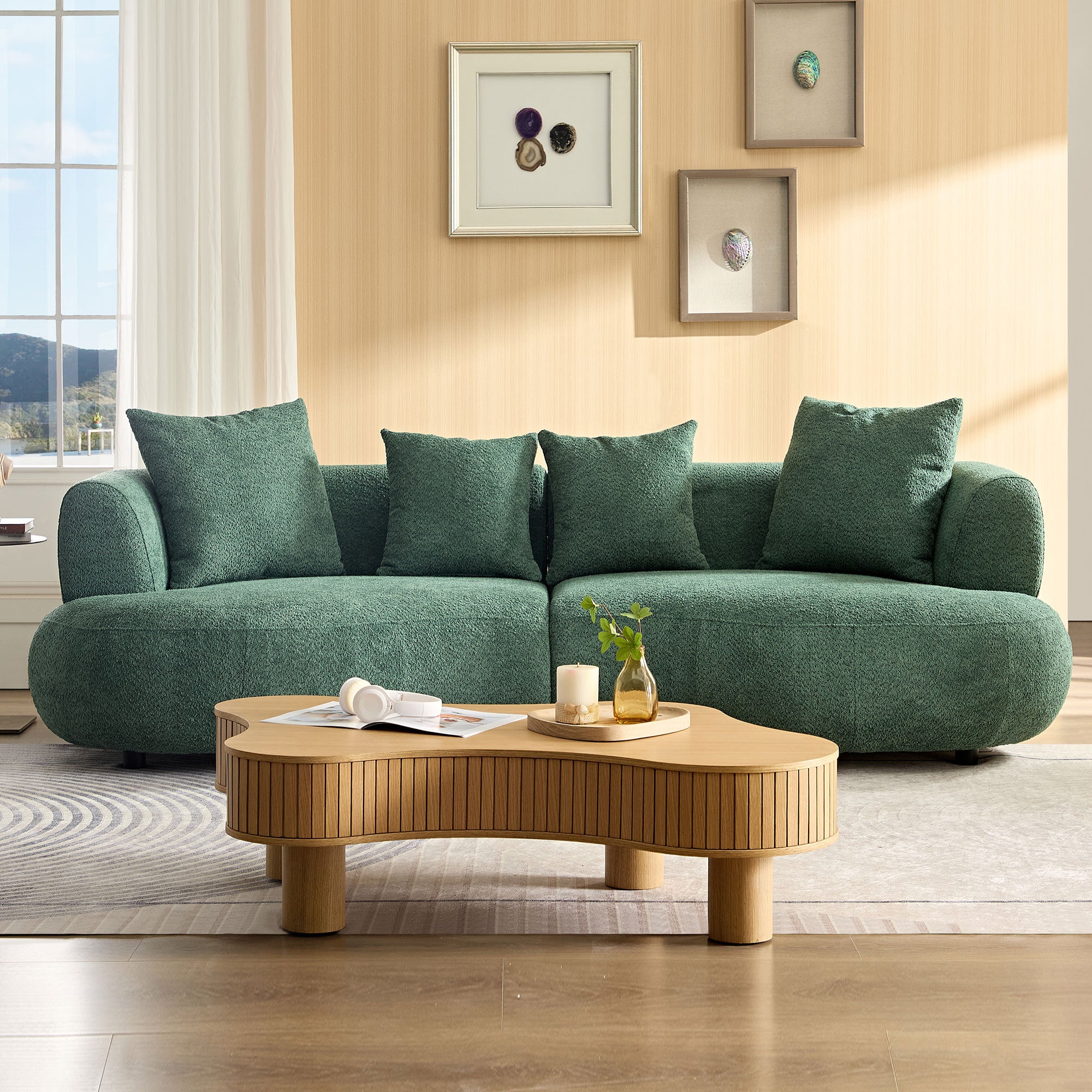 Cream Boucle Sectional Sofa: 102" Mid-Century Modern