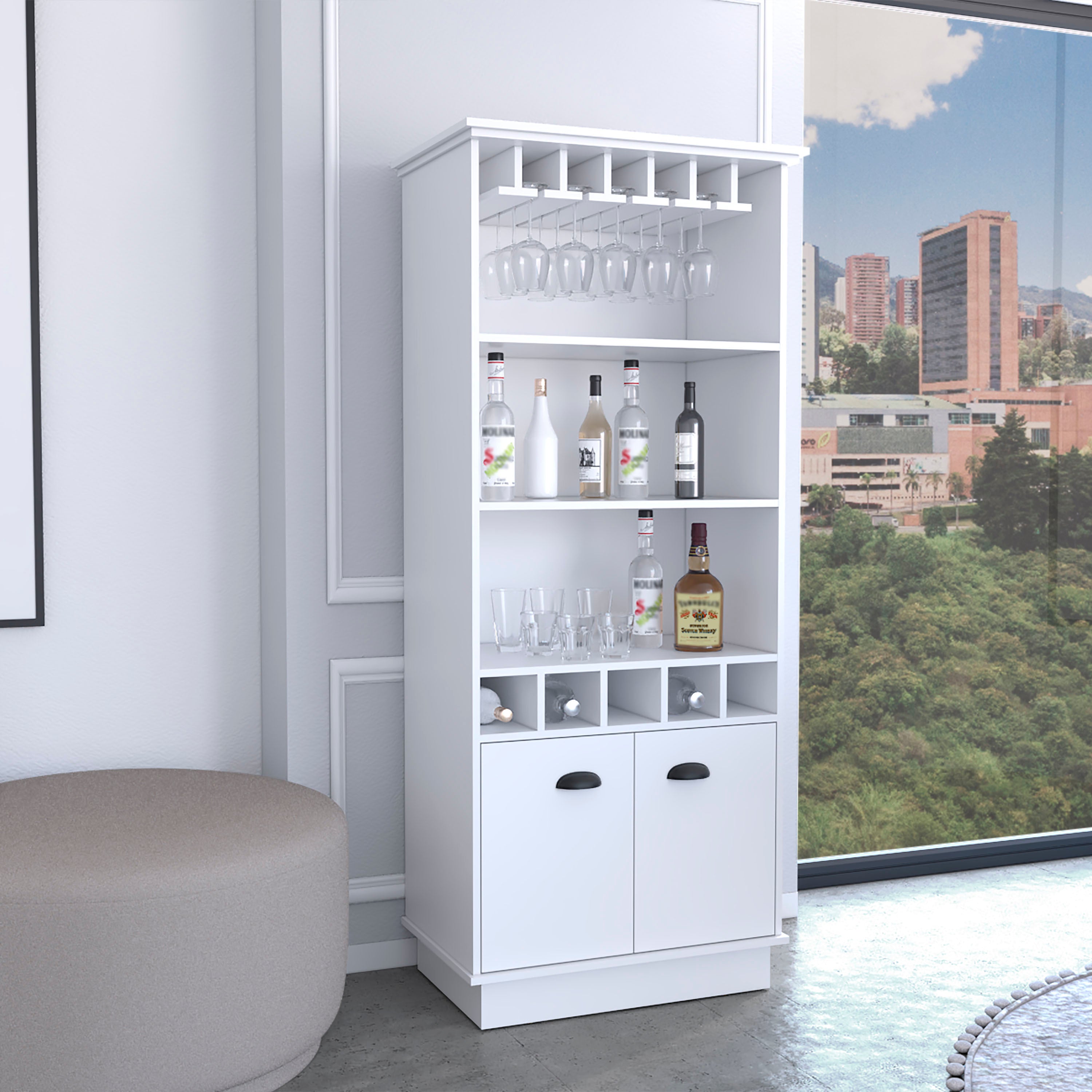 Dundee 70" High 10-Glass Bar Cabinet w/ Shelves