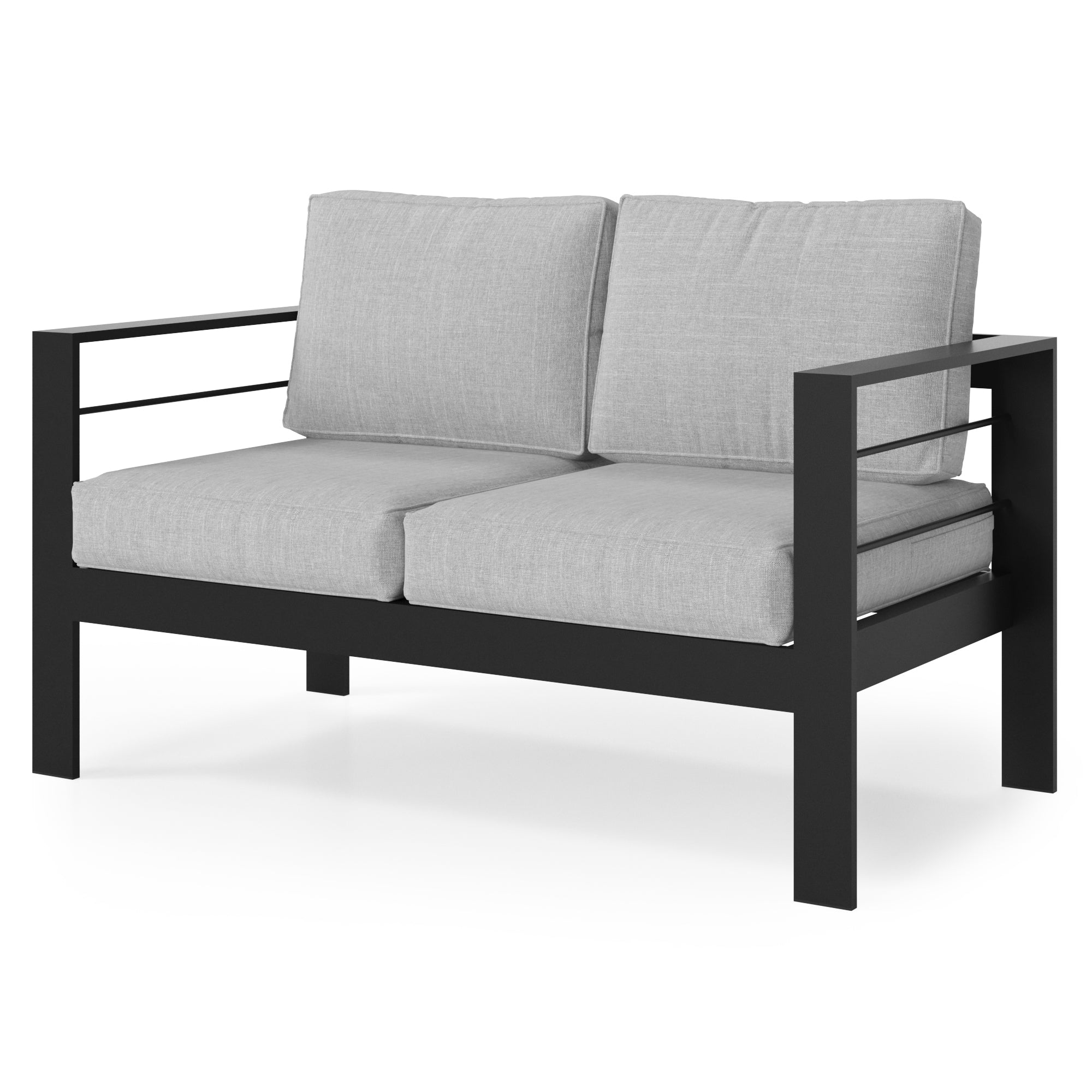 All-Weather Aluminum Outdoor Loveseat Sofa - Thick Cushions, Light Gray
