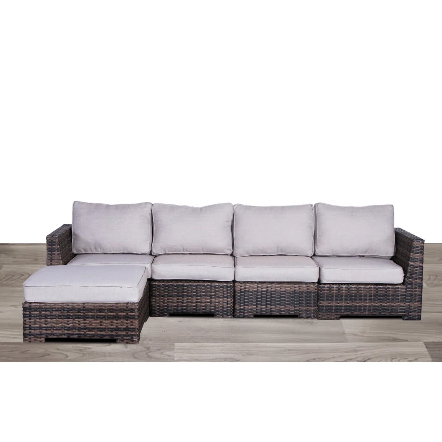 122" Handwoven HDPE Wicker Patio Sectional with Cushions, Brown