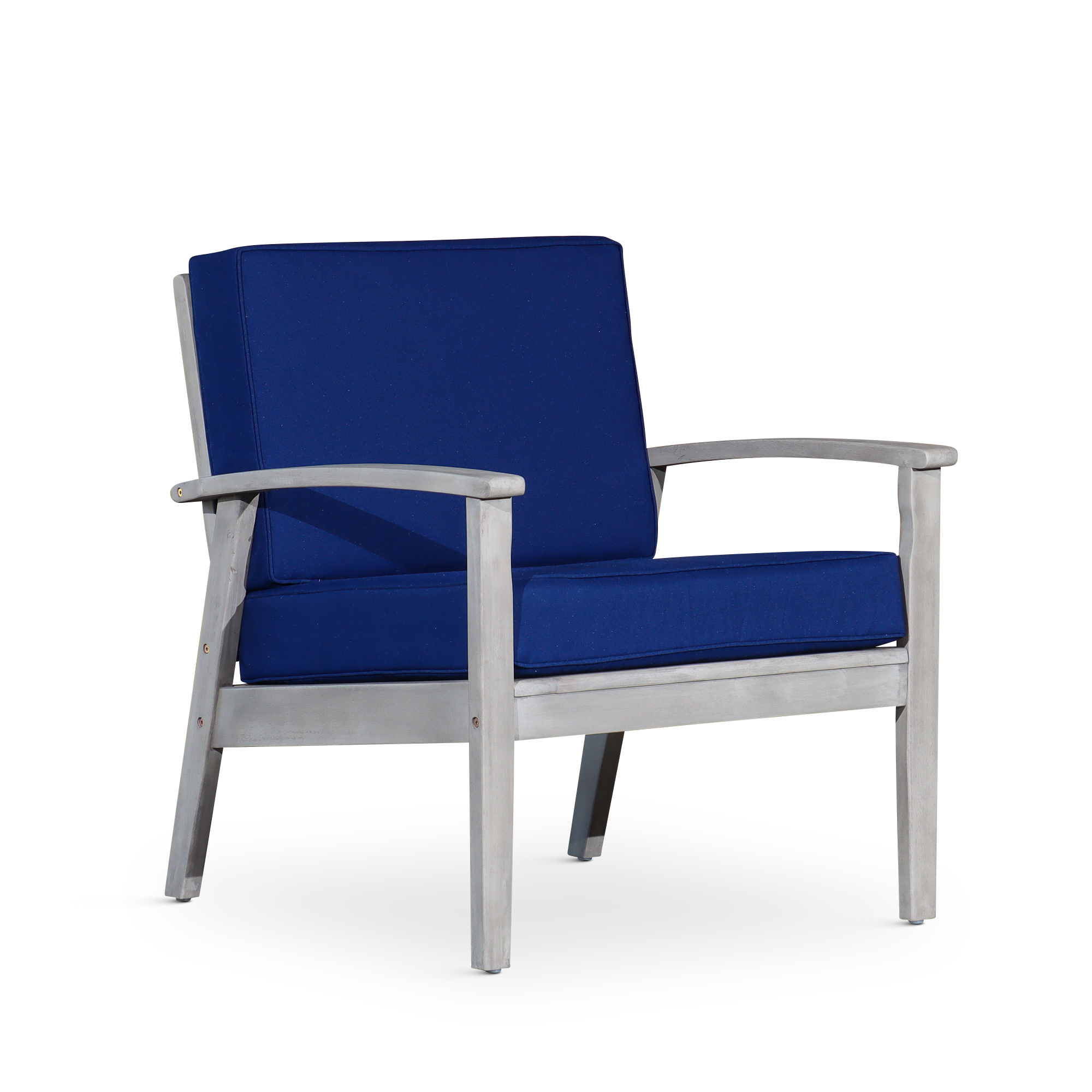 Deep Seat Eucalyptus Chair | Silver Gray Finish, Navy Cushions