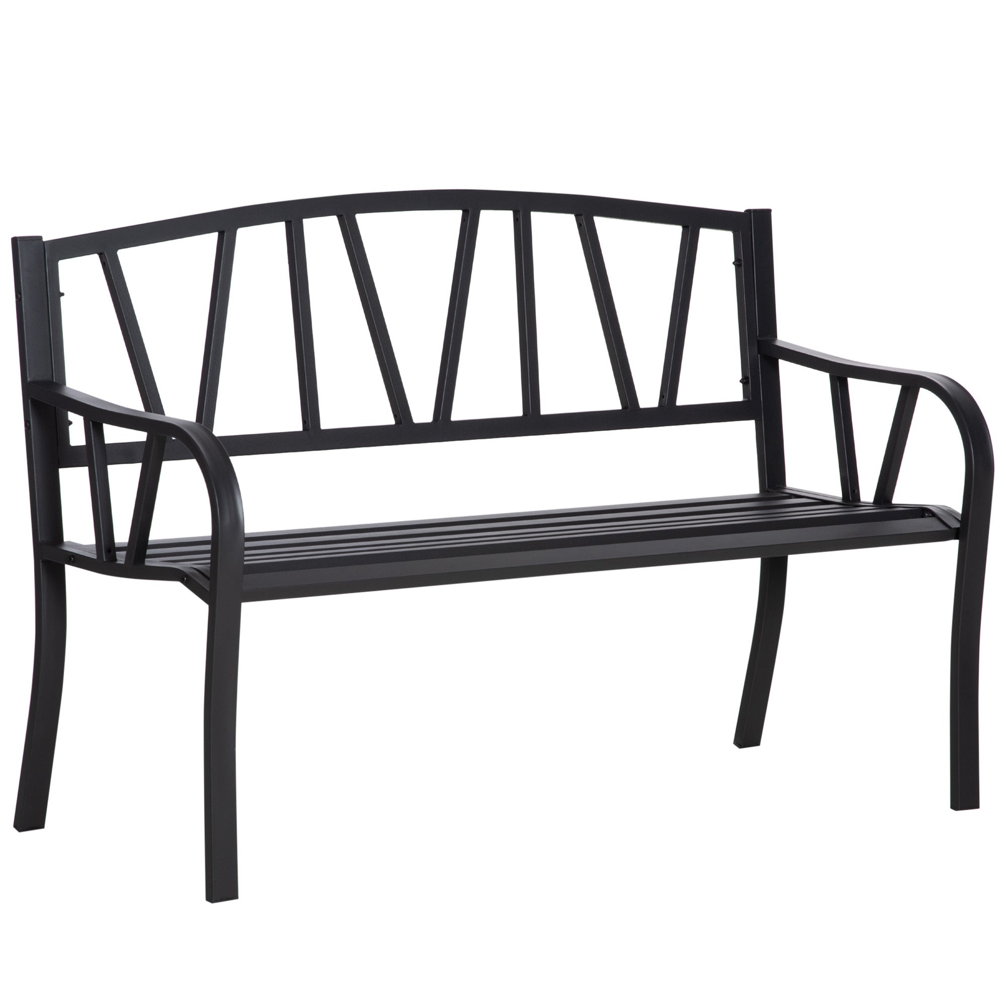 Outsunny 50" Black Metal Garden Bench - 2 Person Outdoor Patio Seating