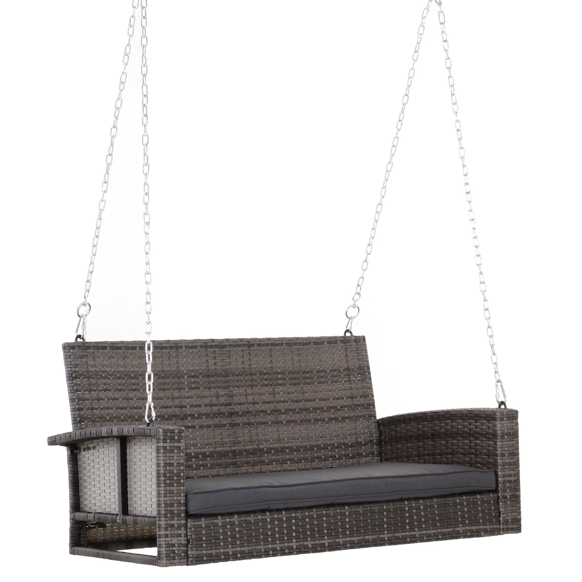 Outsunny 2-Person Wicker Hanging Porch Swing Bench with Cushions