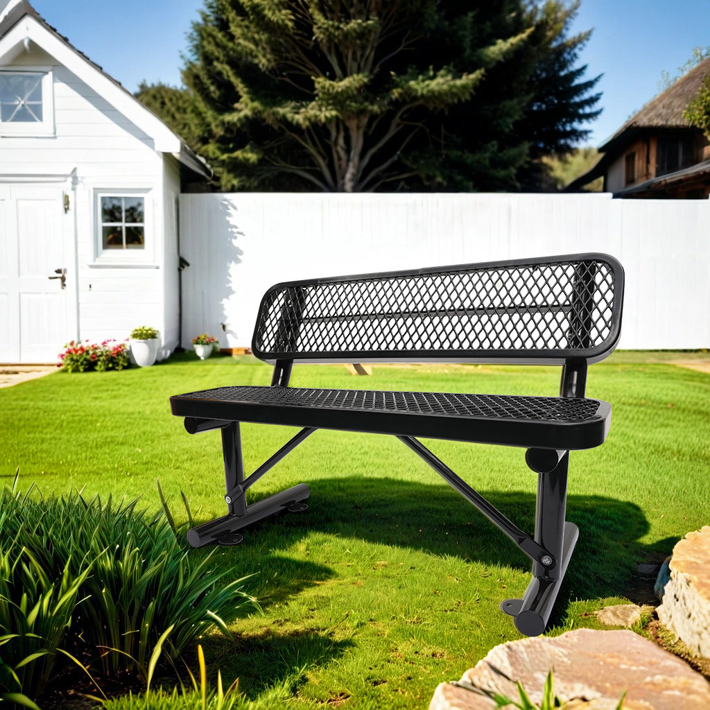4ft Outdoor Steel Park Bench with Backrest - Black