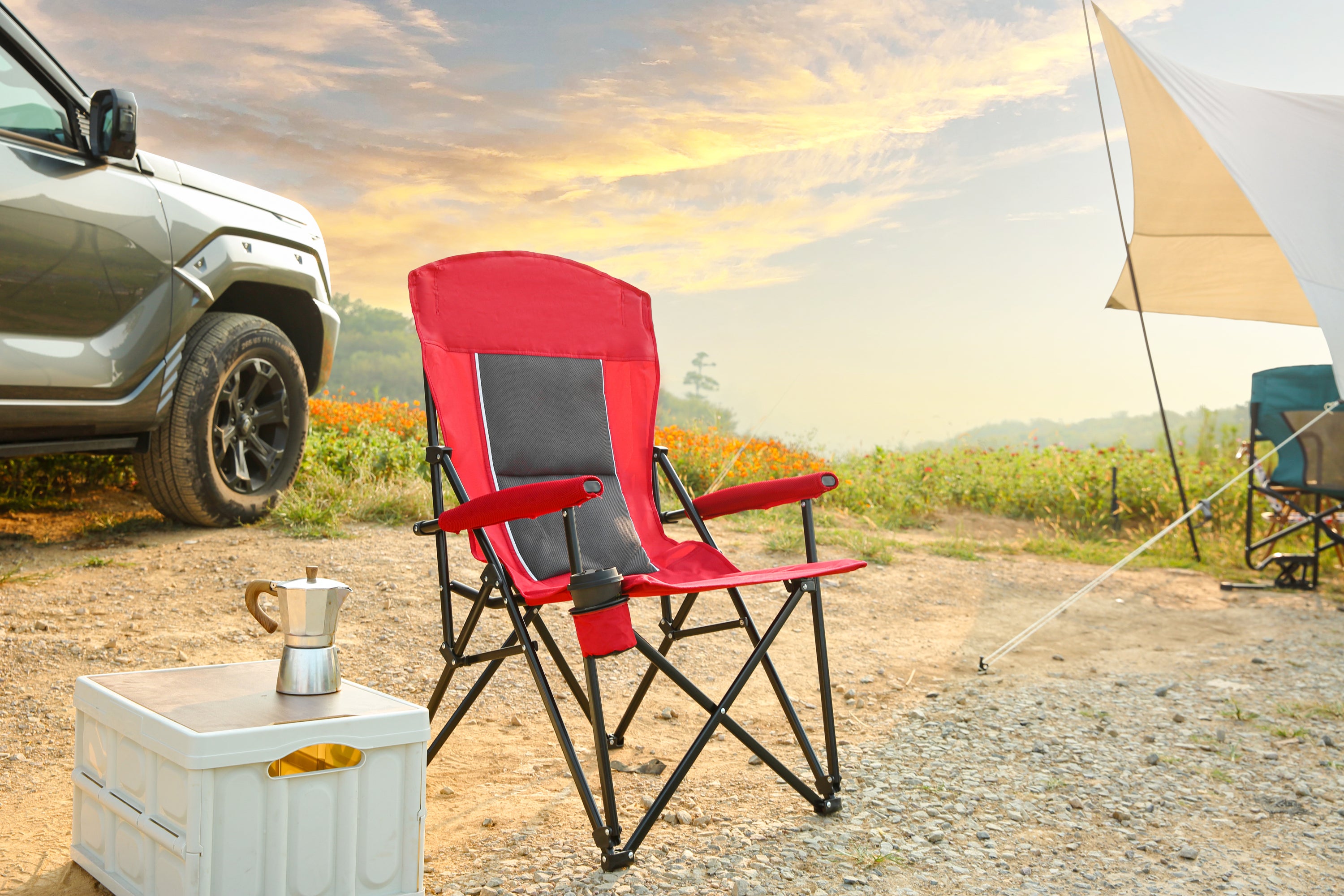 Heavy Duty High Back Folding Lawn Chair - 250LBS Portable Red