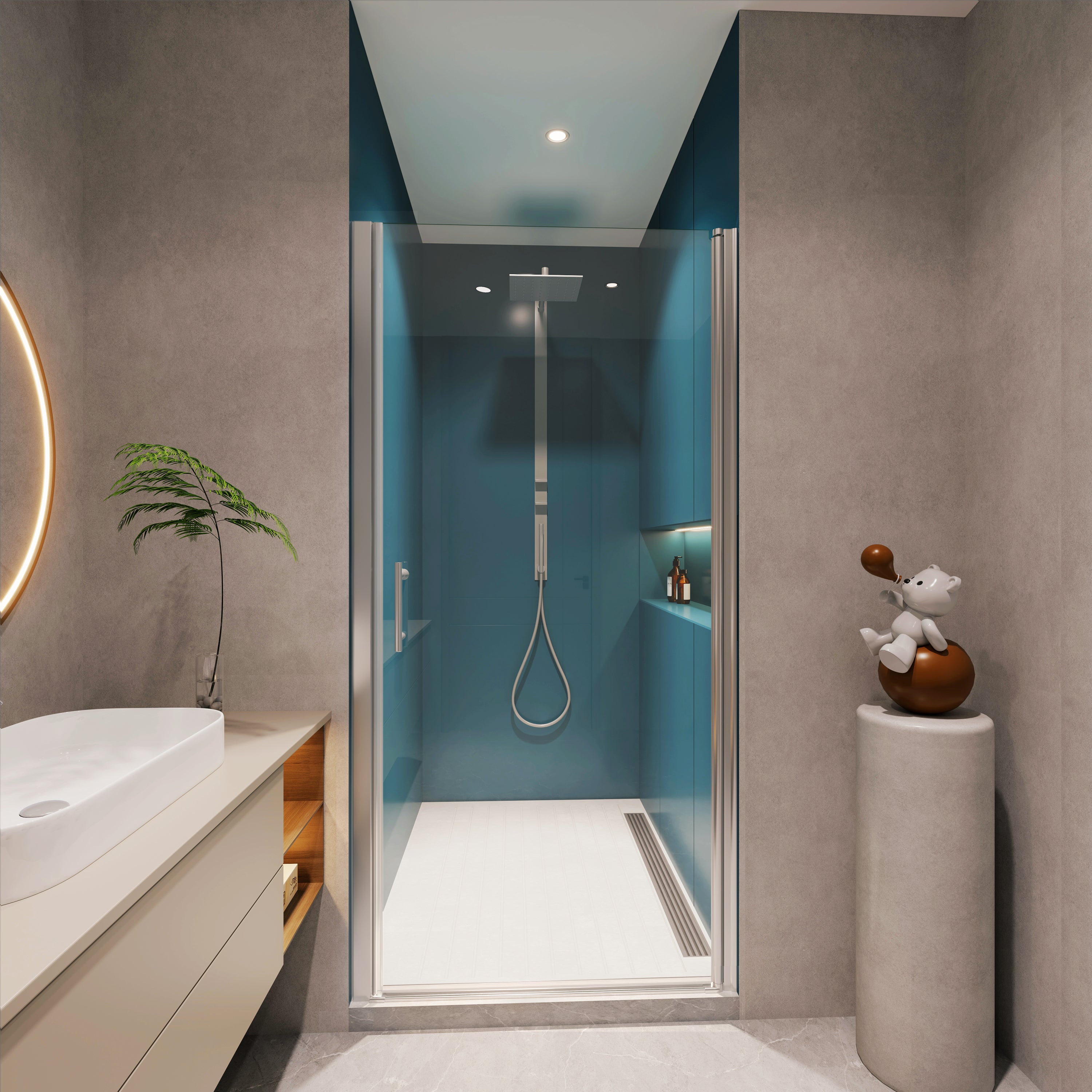 1-3/8" Pivot Shower Door: 3672 Glass, Open Out