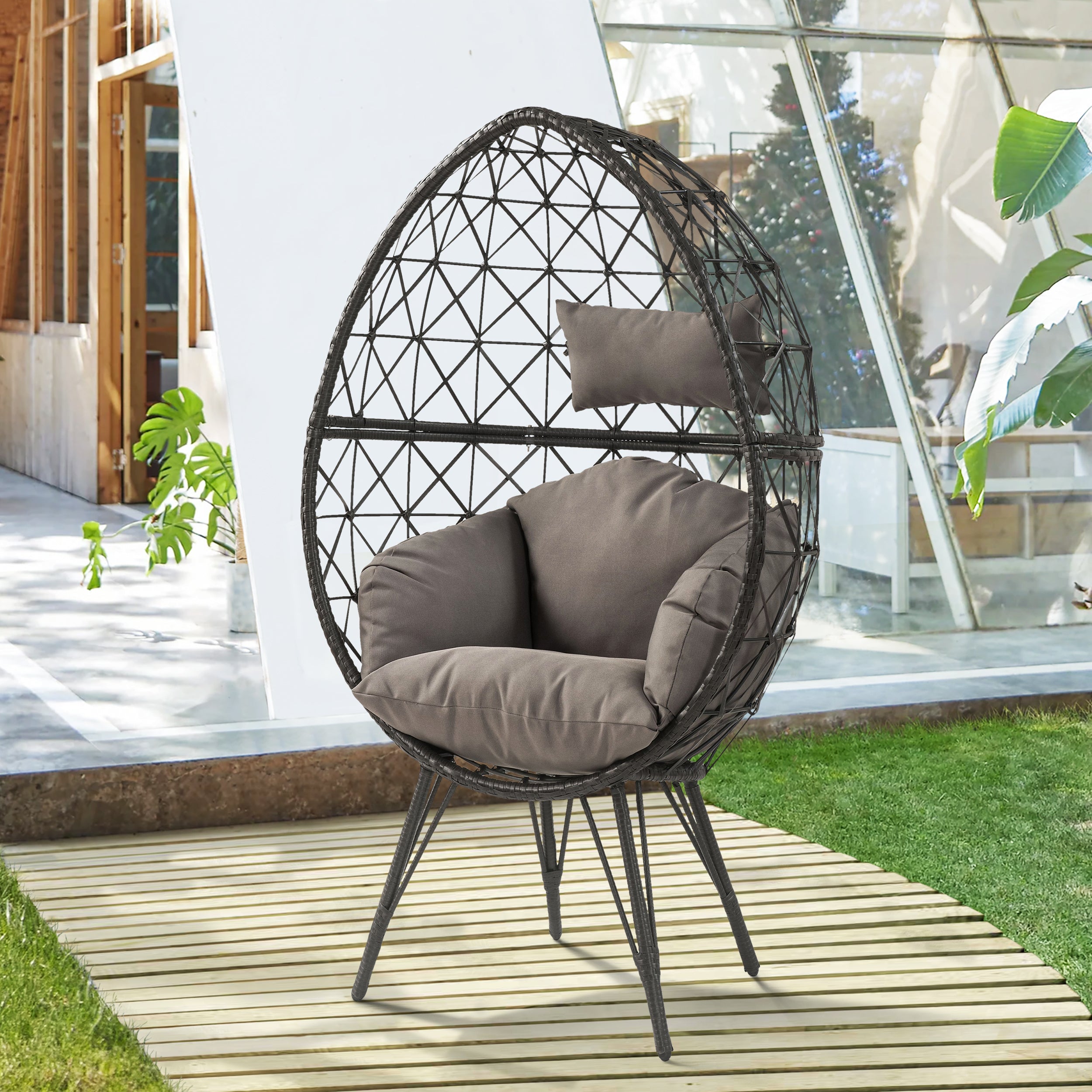 Light Grey & Black Upholstered Patio Chair - Outdoor Comfort