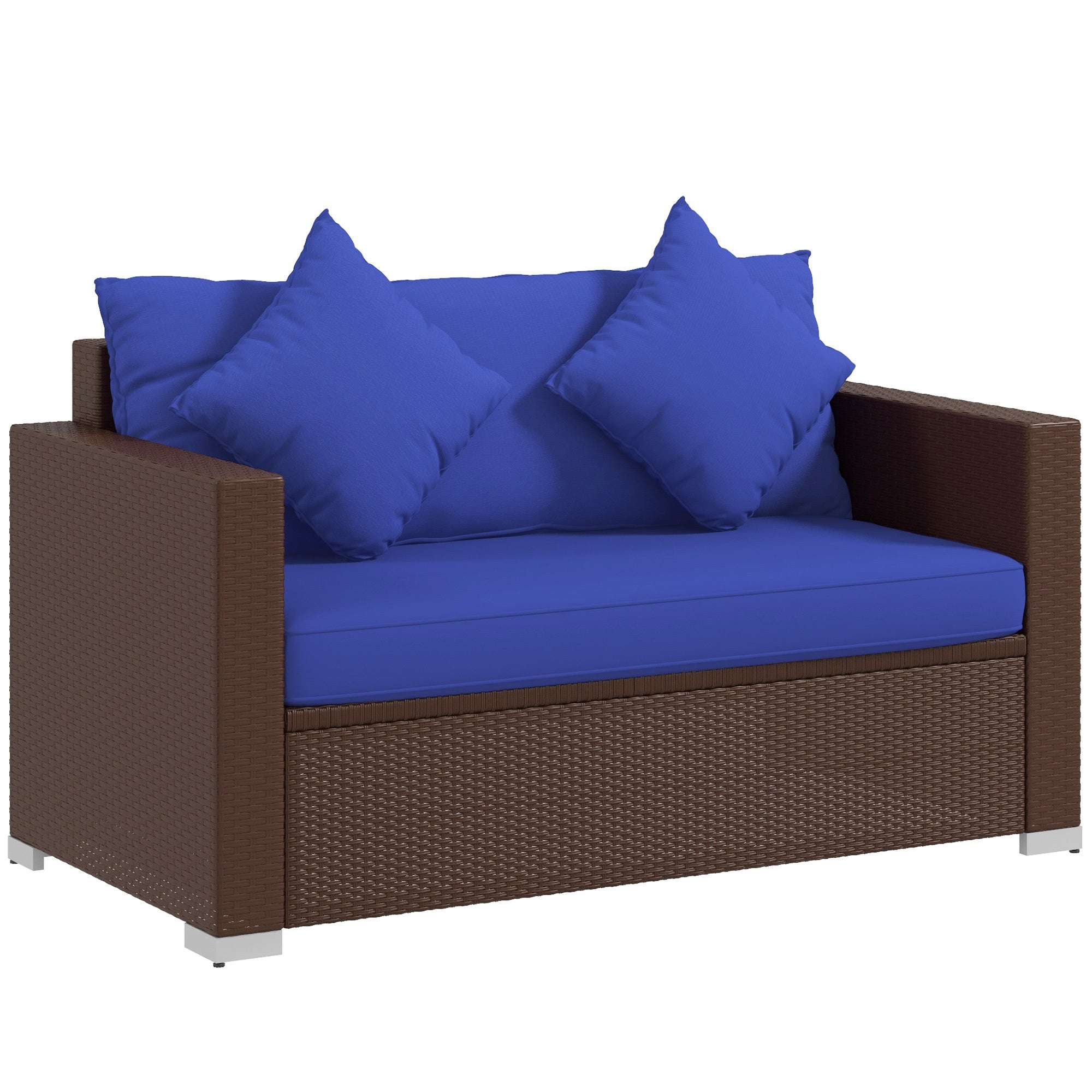 Outsunny 2-Seat Outdoor Patio Wicker Loveseat w/ Cushions, Blue