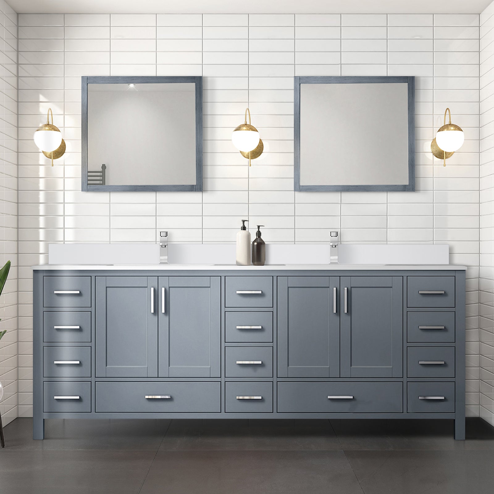 84" Dark Grey Double Vanity w/White Quartz Top