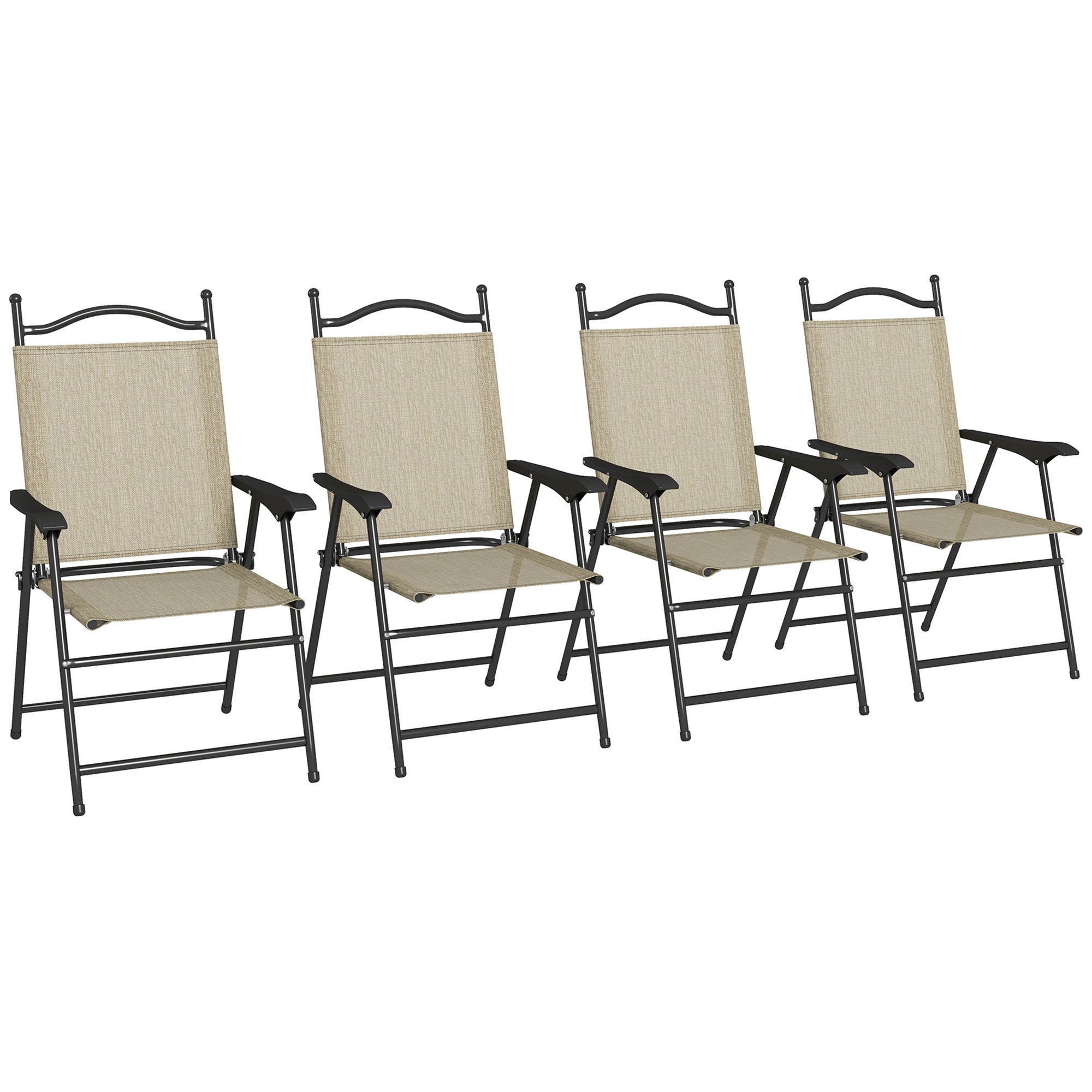 Outsunny 4PC Folding Patio Camping Chairs w/ Armrests Mesh Beige