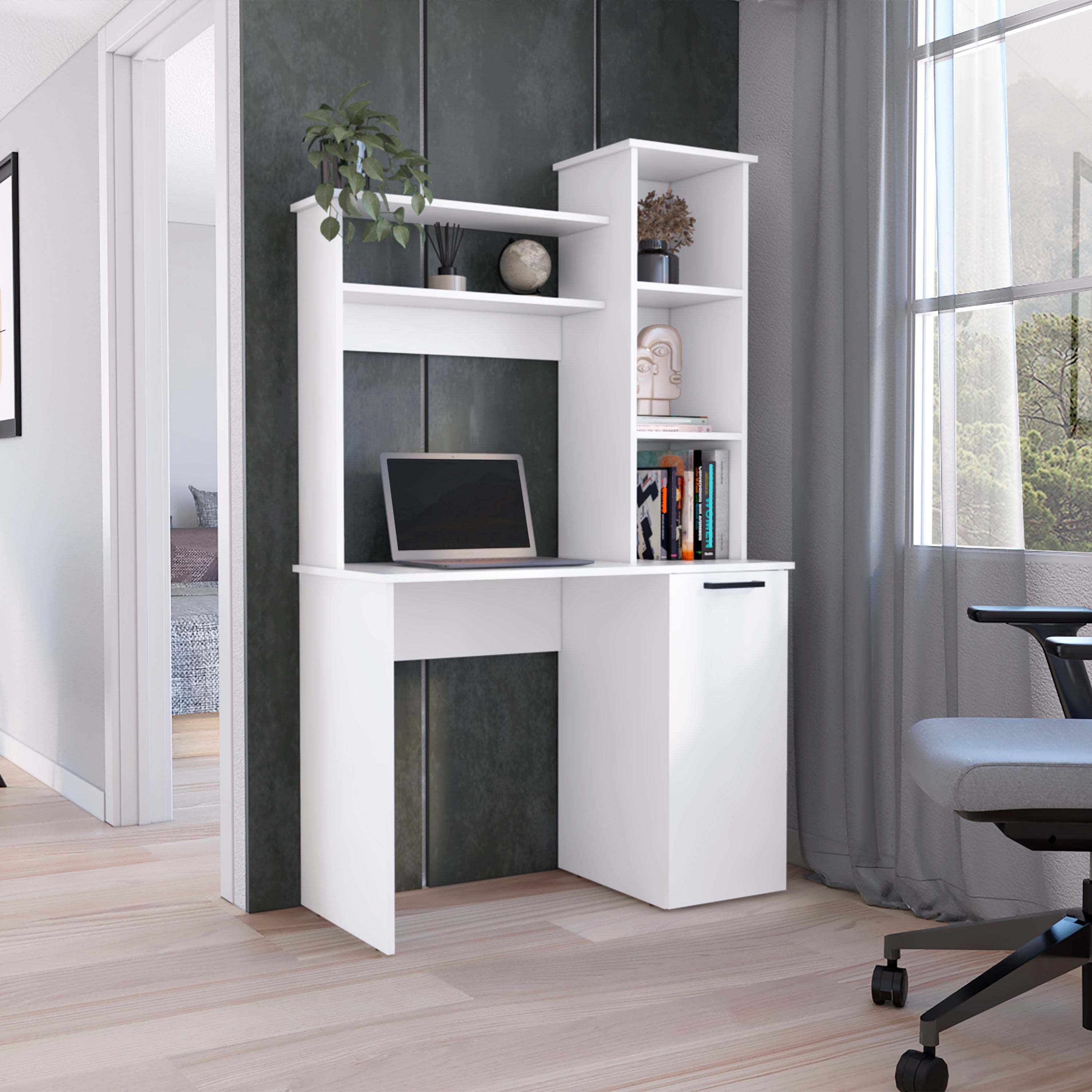 Muncy Black Computer Desk with Hutch & Storage