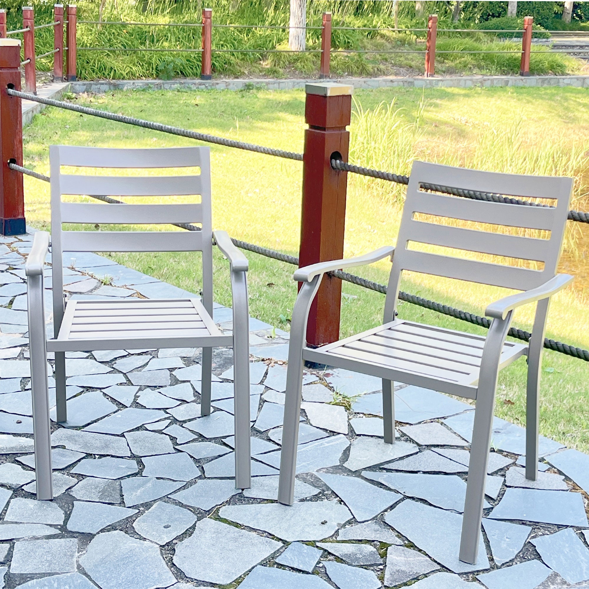 VRSHWO Cream Outdoor Metal Dining Chairs Set of 2
