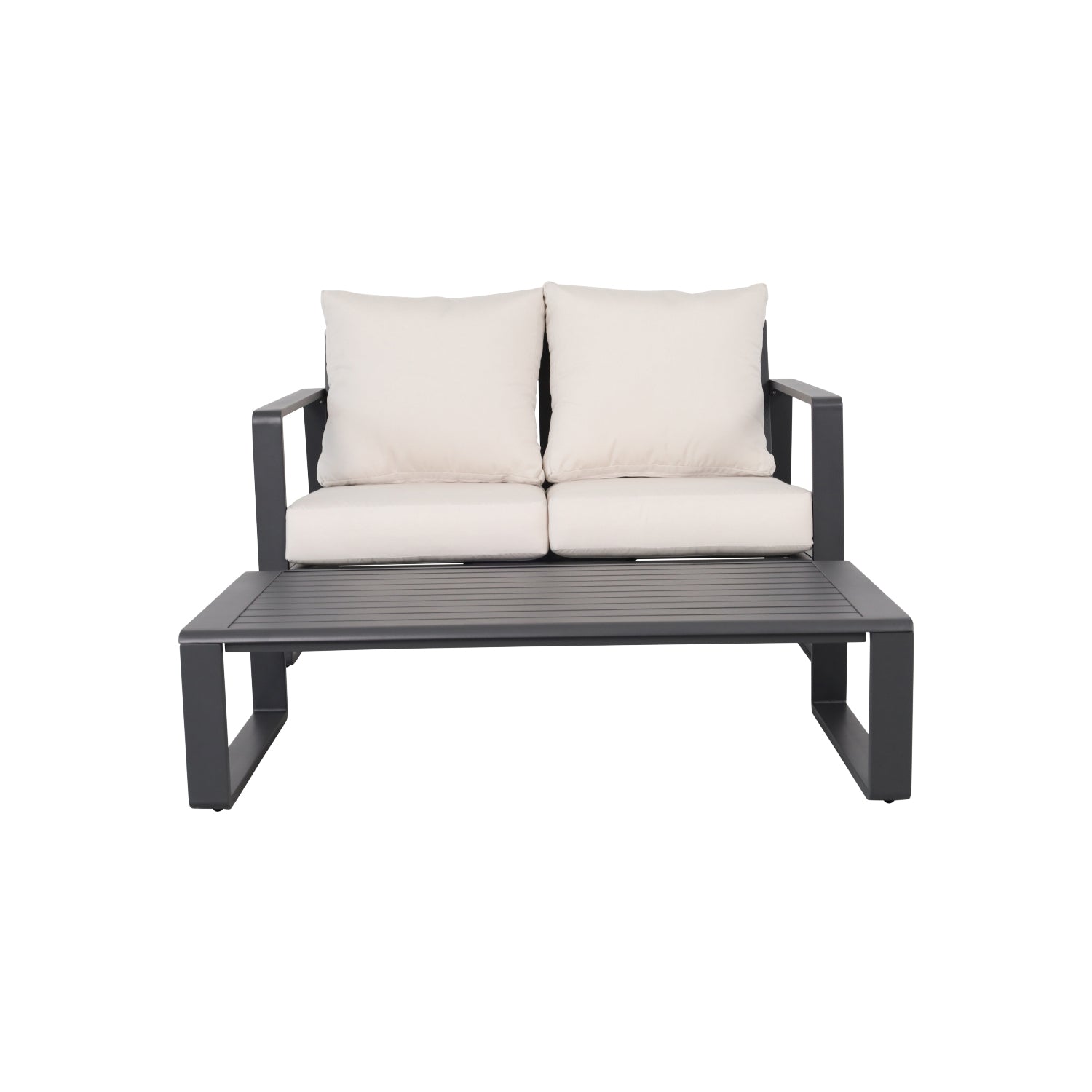 Aluminum Double Sofa & Coffee Table Set - Light Brown Cushions