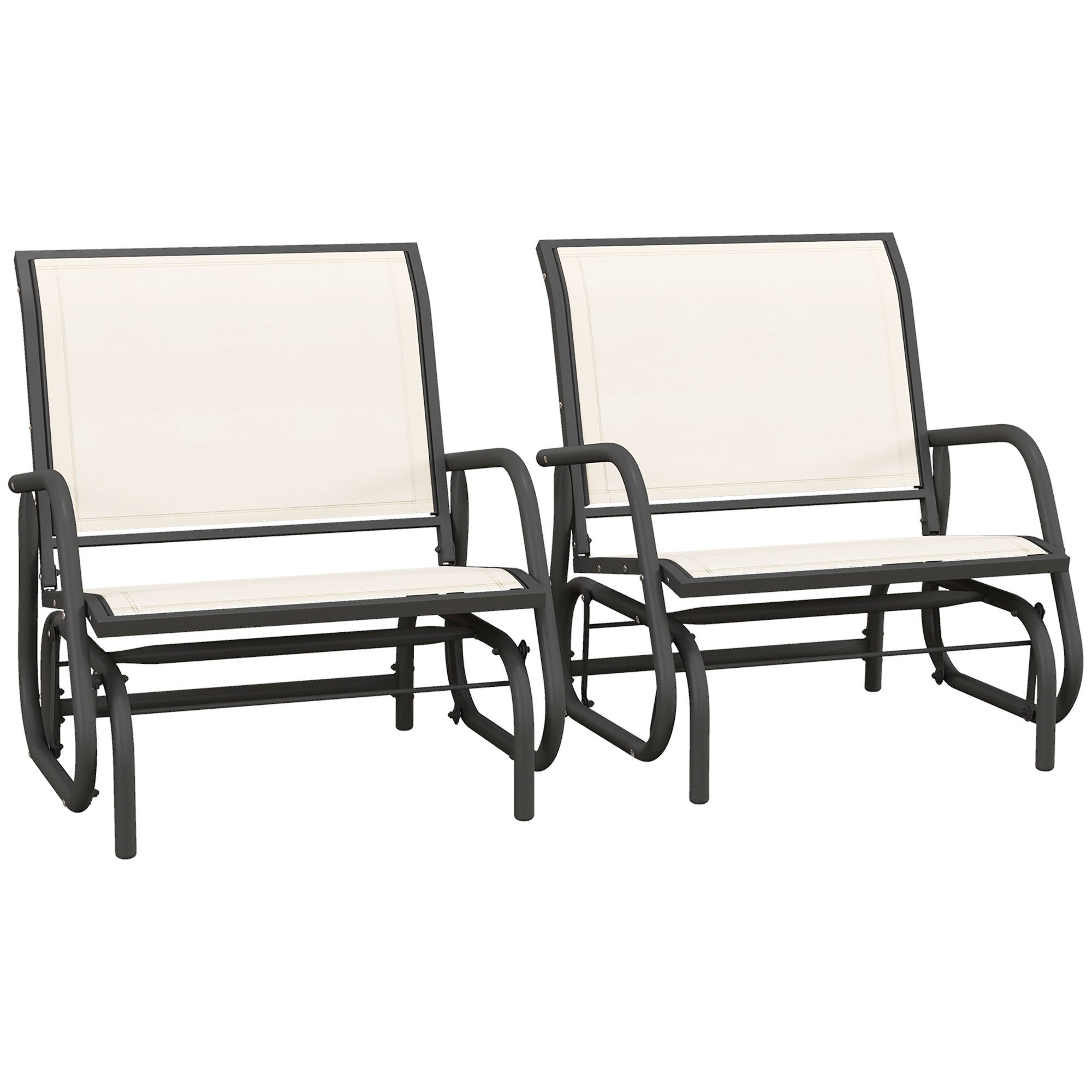 Outsunny 2PC Metal Porch Glider Chairs, Breathable Mesh Fabric Outdoor