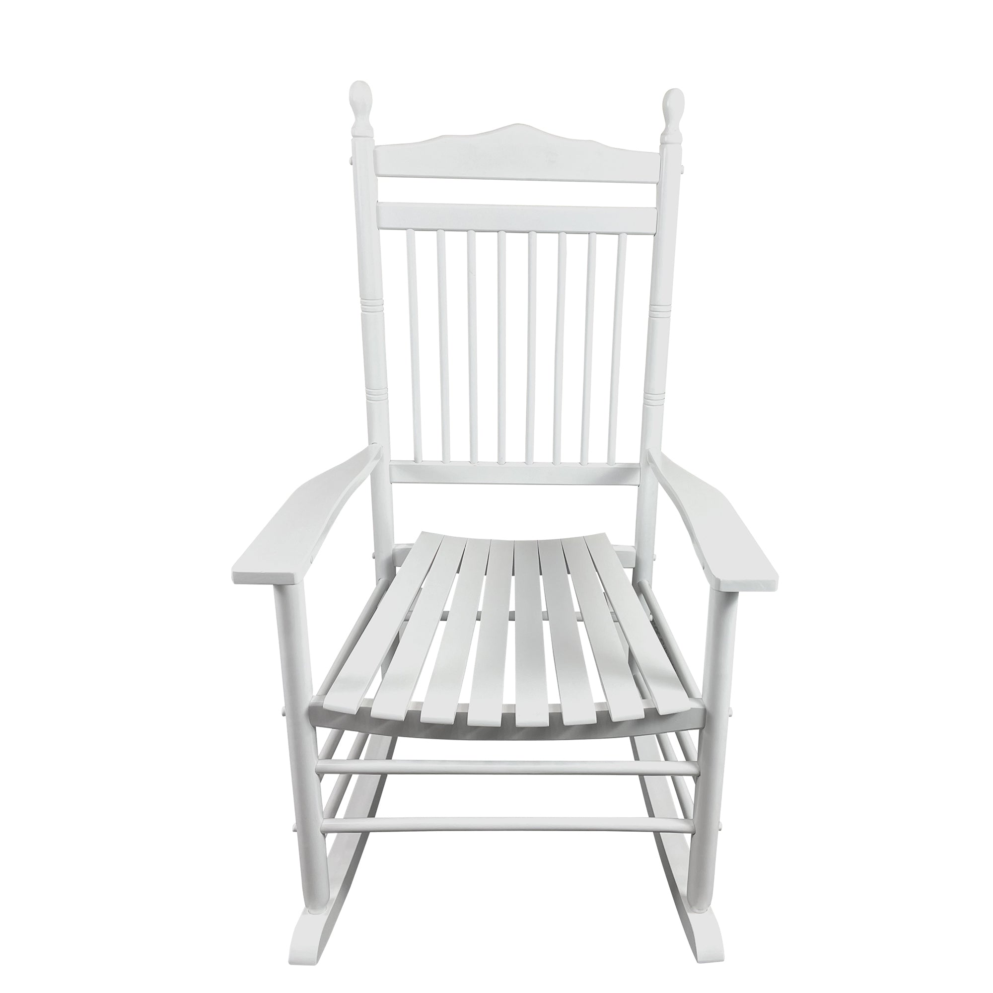 White Solid Wood Rocking Chair - Wide Seat, Armrest for Balcony & Porch