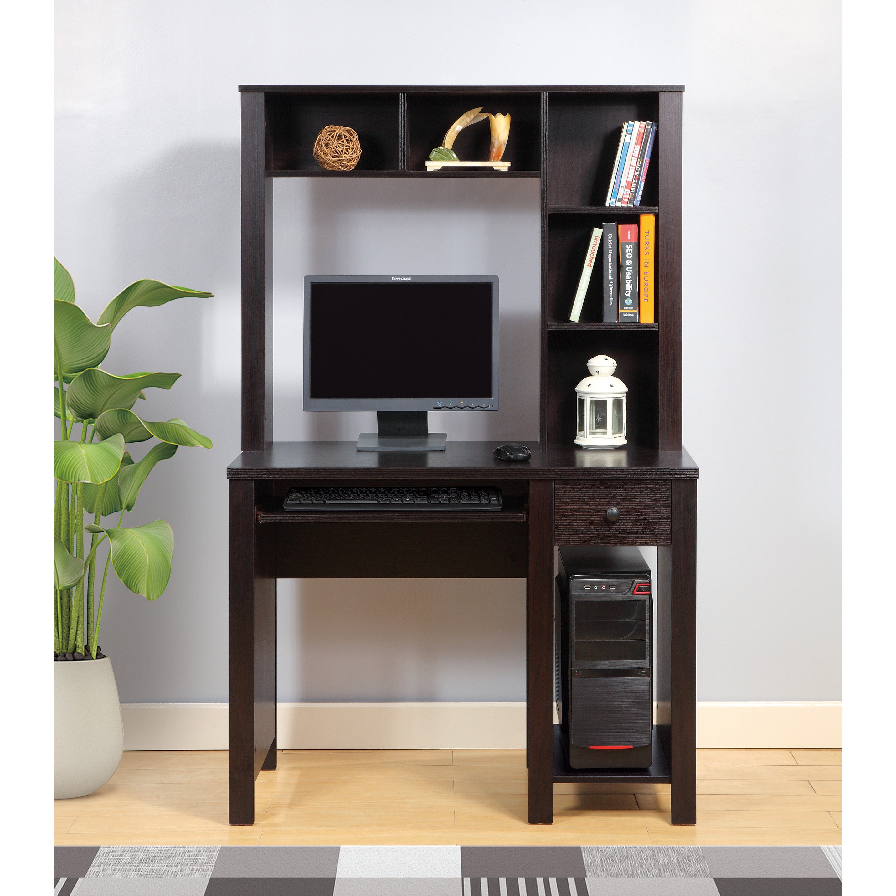 Compact Student Desk with Hutch, 39"W, Red Cocoa