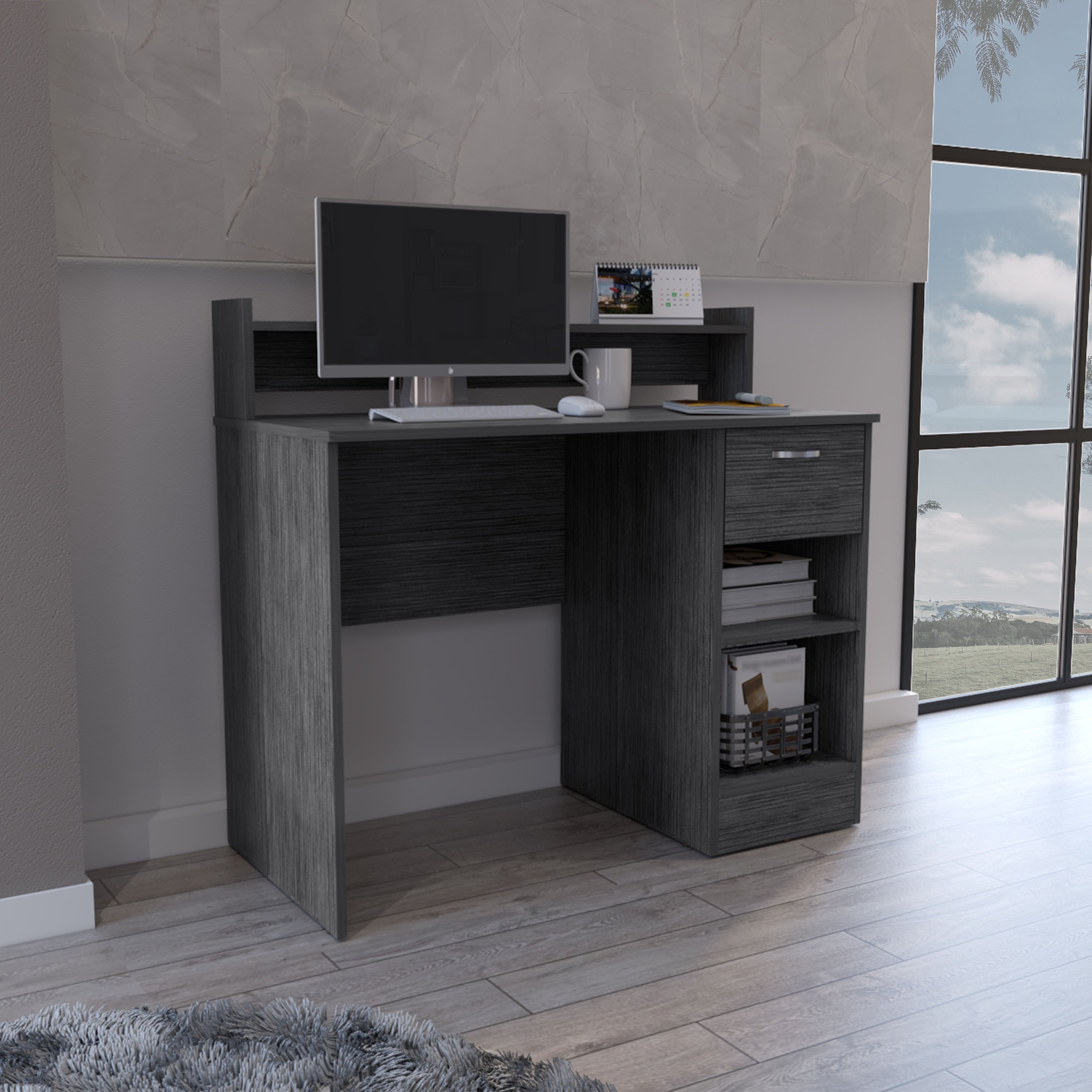 Delmar Computer Desk w/ Shelves & Drawer - Smokey Oak