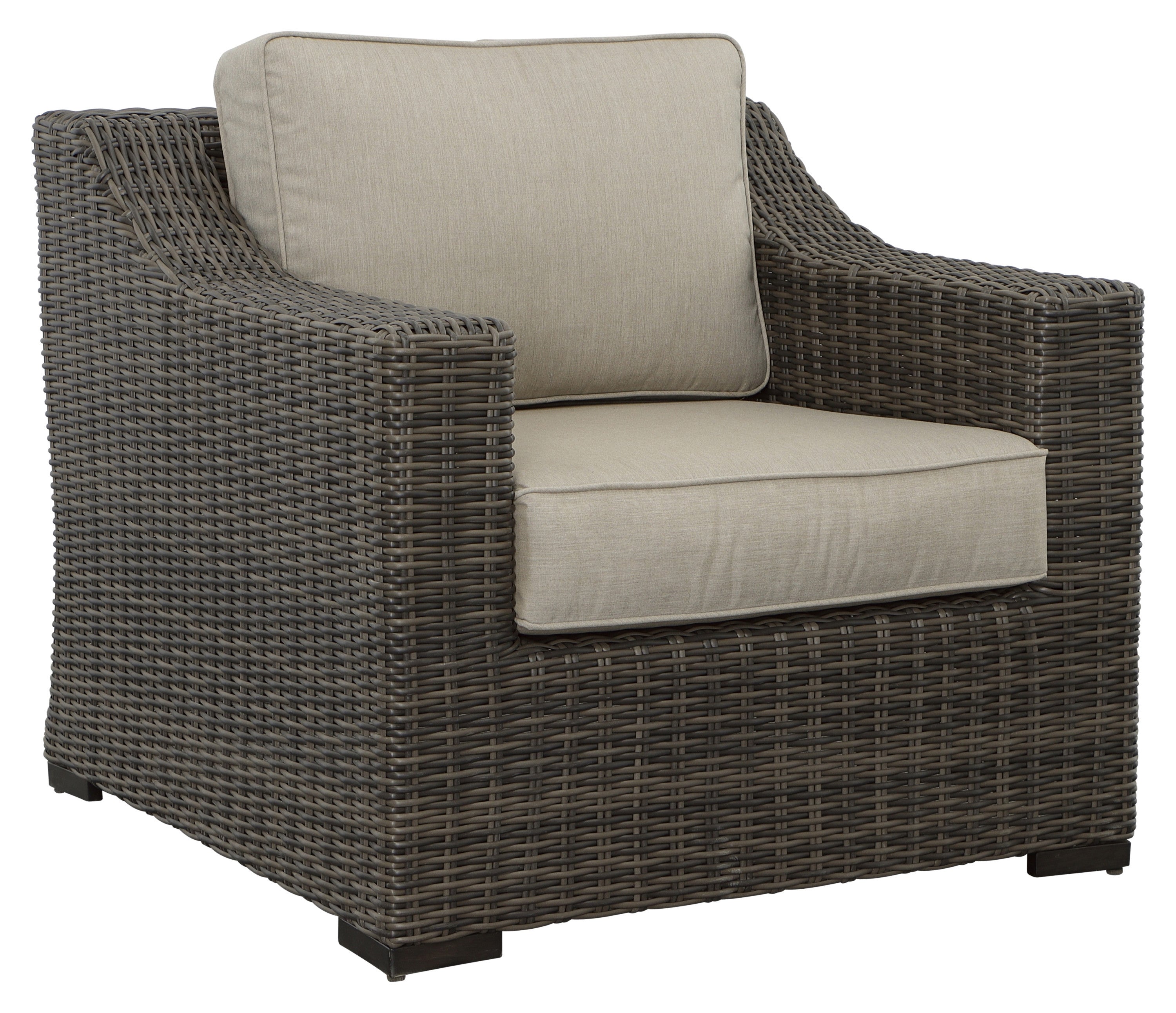 Luxurious Outdoor Lounge Chair: Plush Beige Wicker, All-Weather Comfort