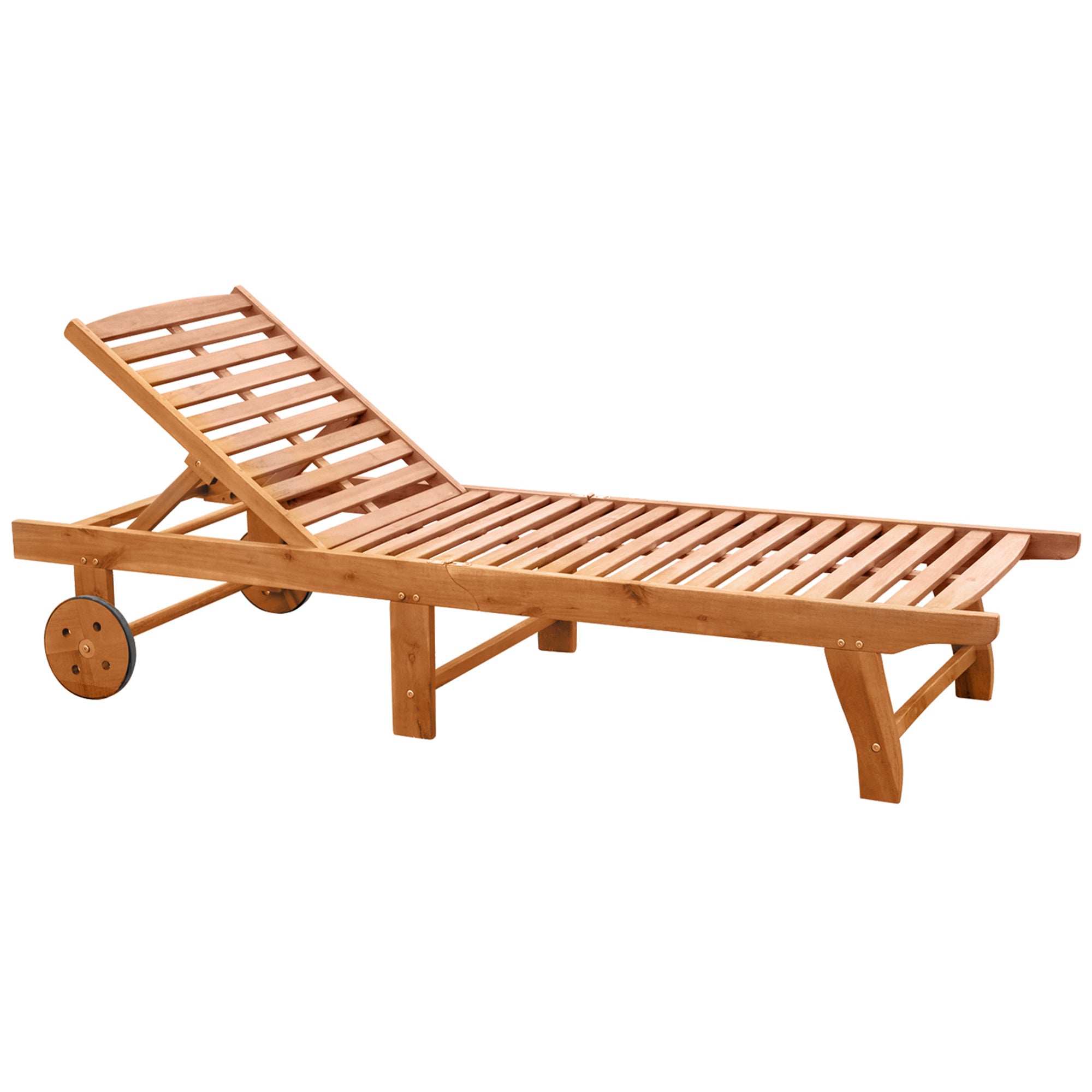 Outsunny Outdoor Folding Chaise Lounge Recliner w/Wheels, Teak Acacia