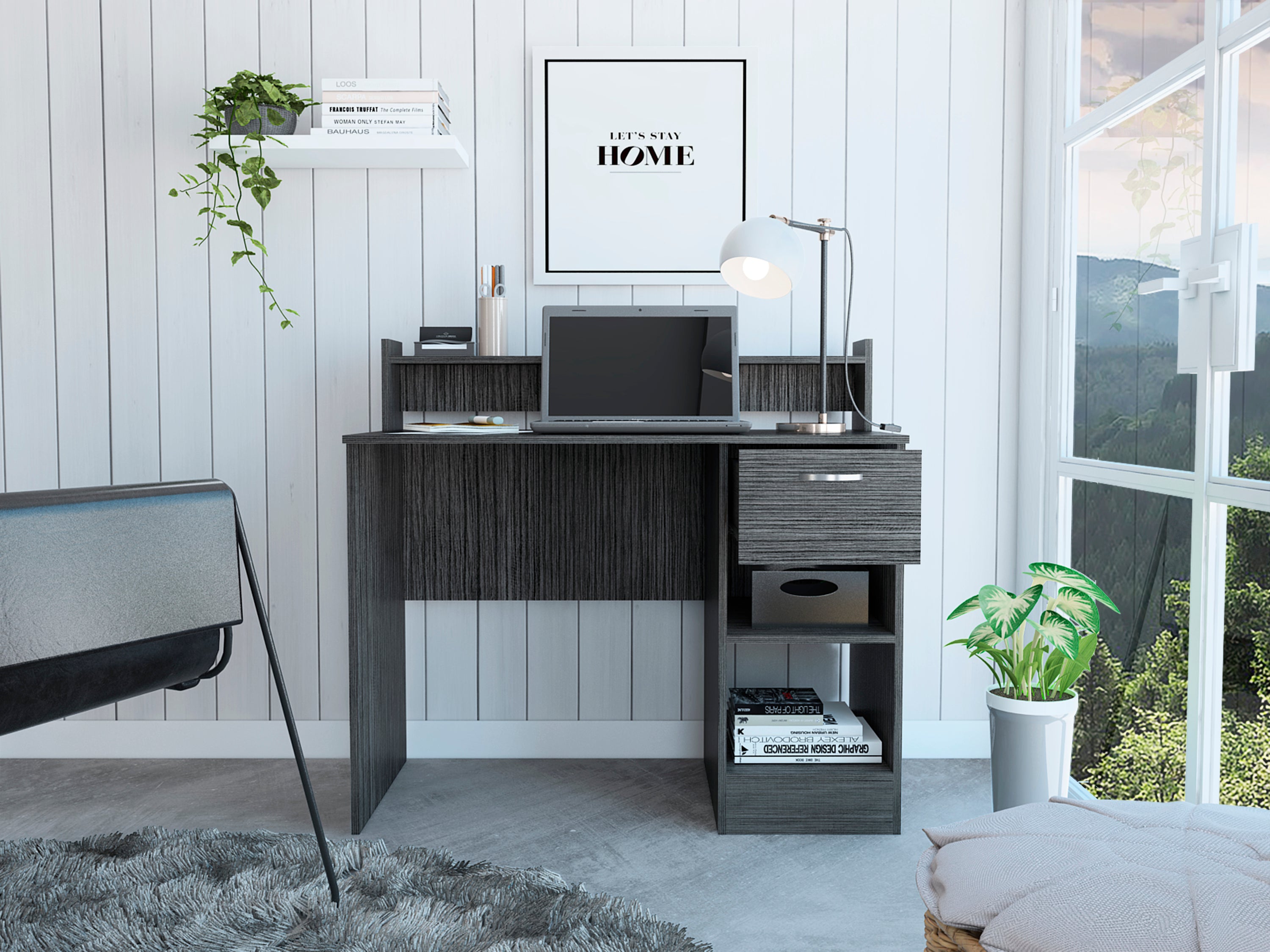 Charlotte Computer Desk w/ Shelves & Drawer