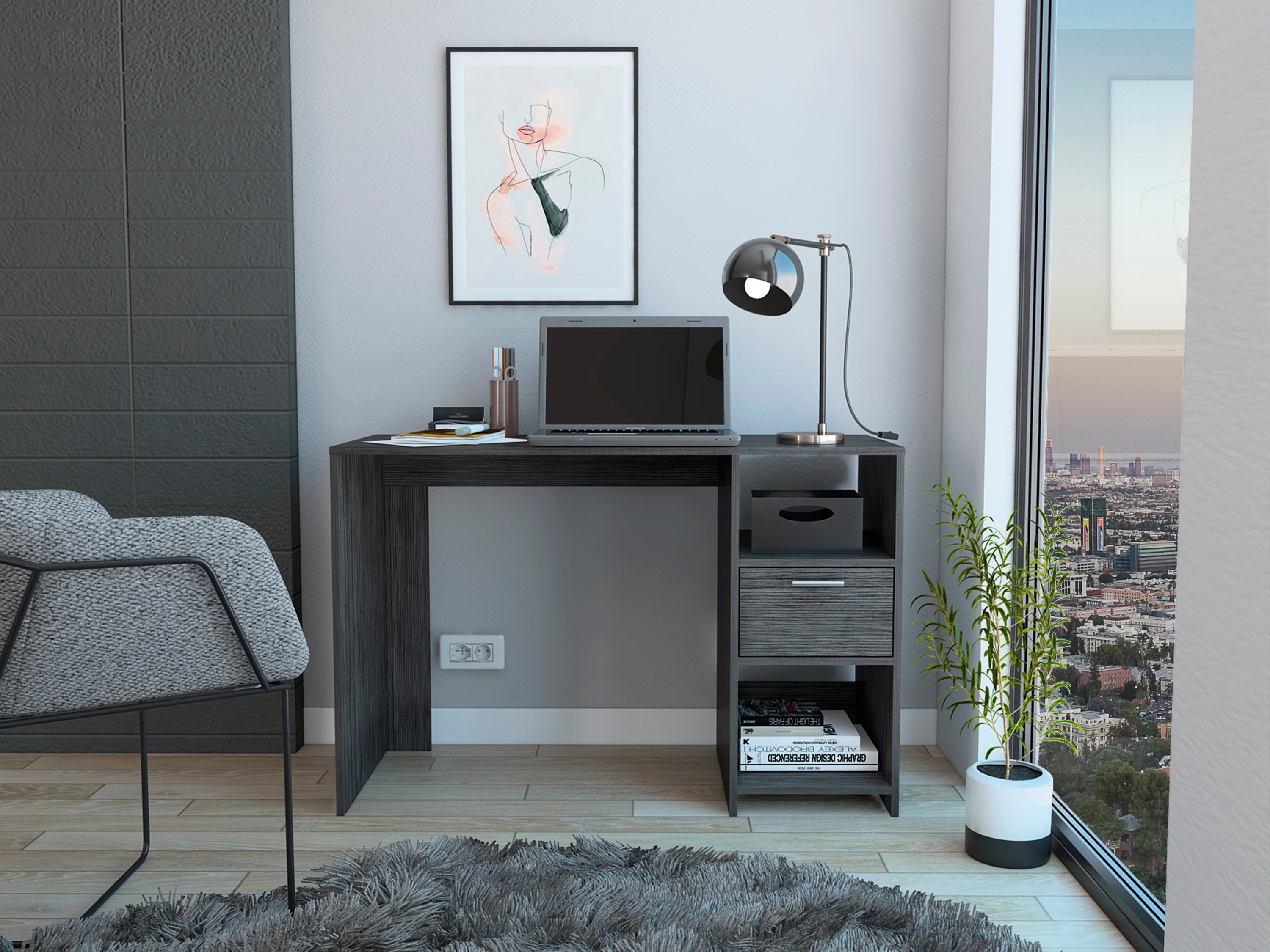 Omma Computer Desk w/ Drawer & Shelves