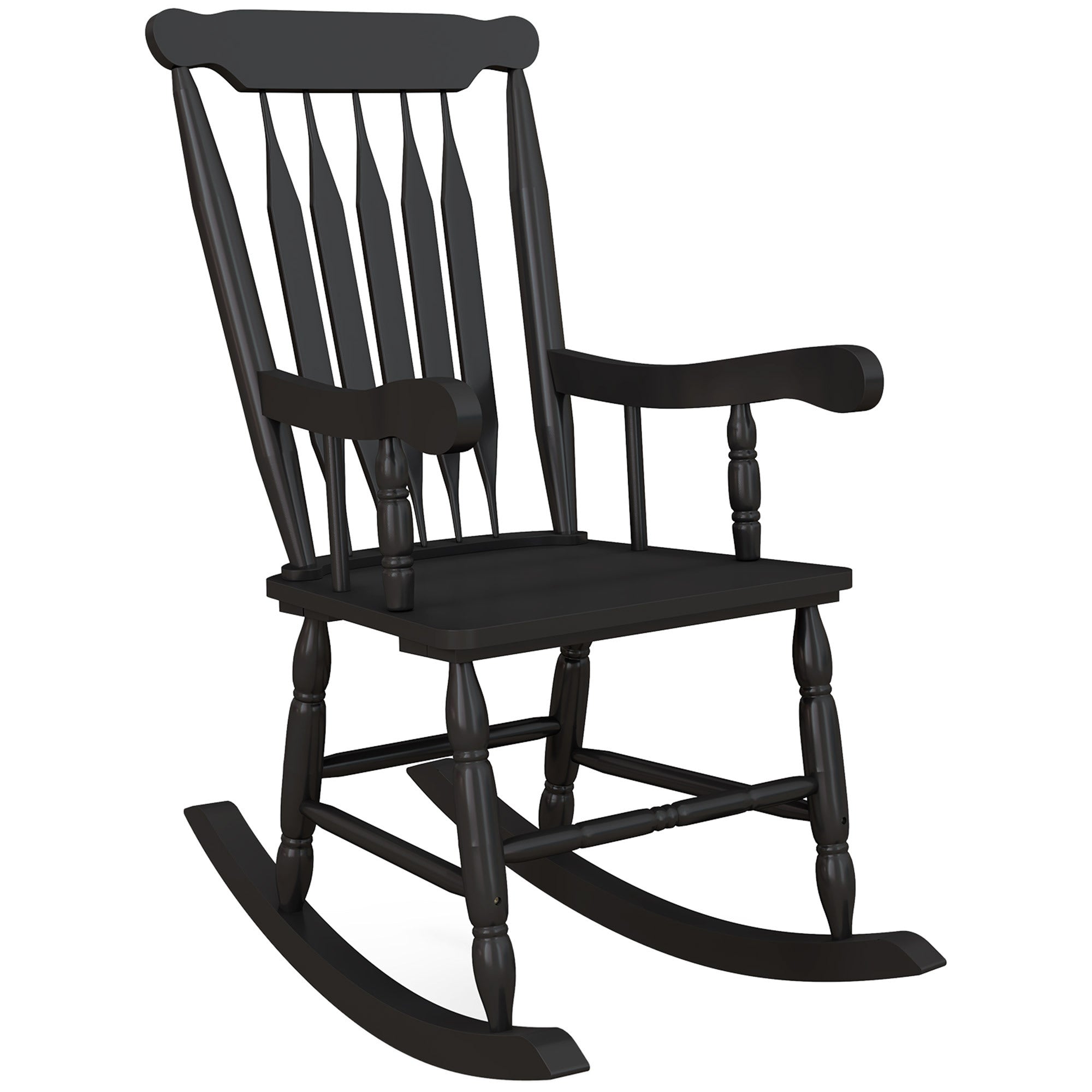 Outsunny Outdoor Wood Rocking Chair, High Back, 350 lbs, Black