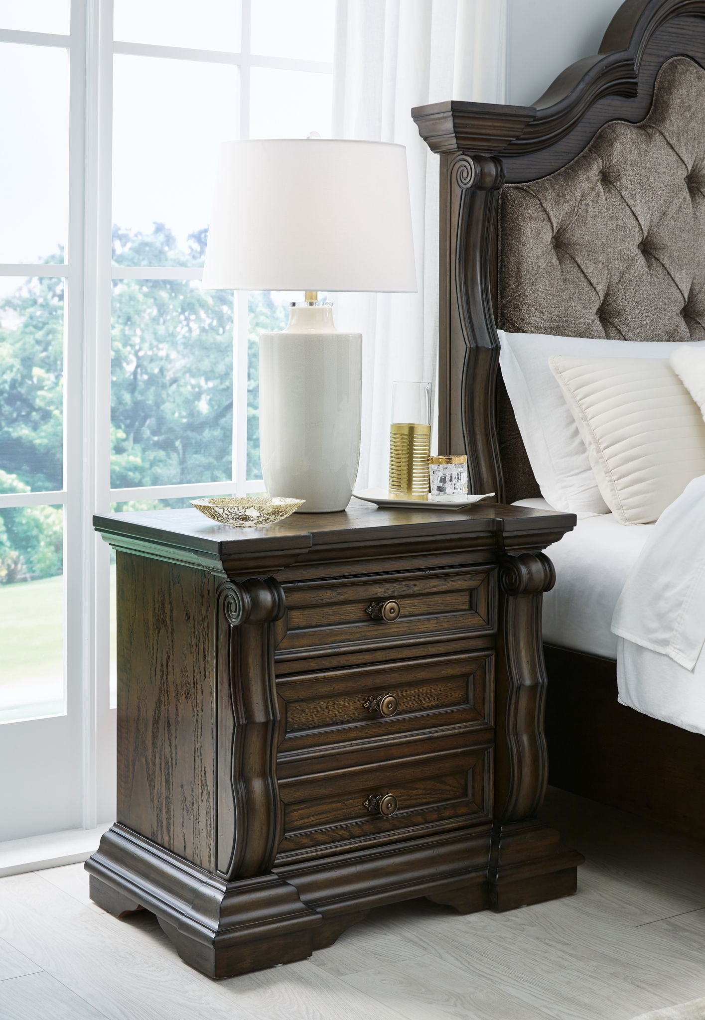 Maylee - Three Drawer Night Stand - Dark Brown