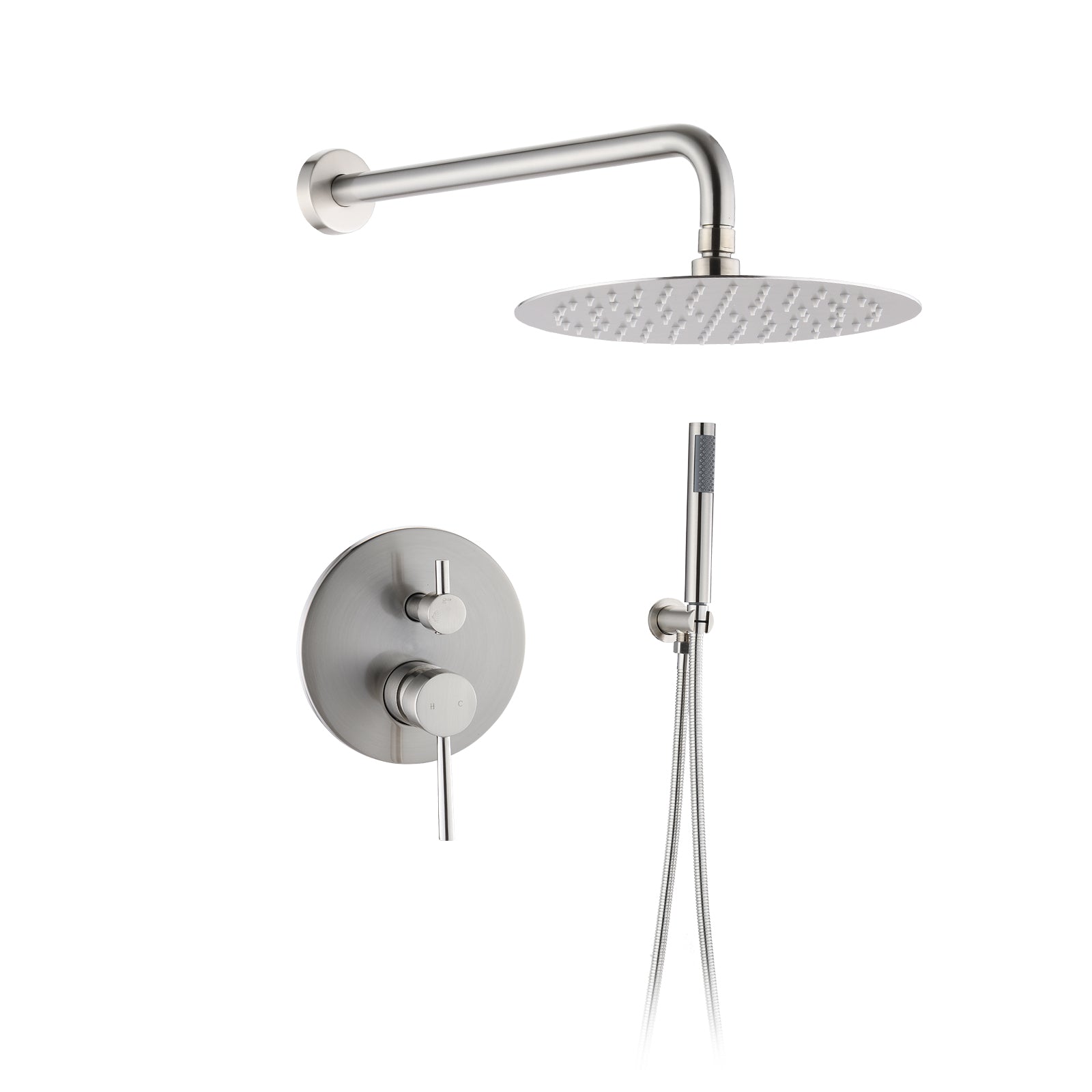 Round Wall Mount Shower Combo: 10' Rain & Handheld