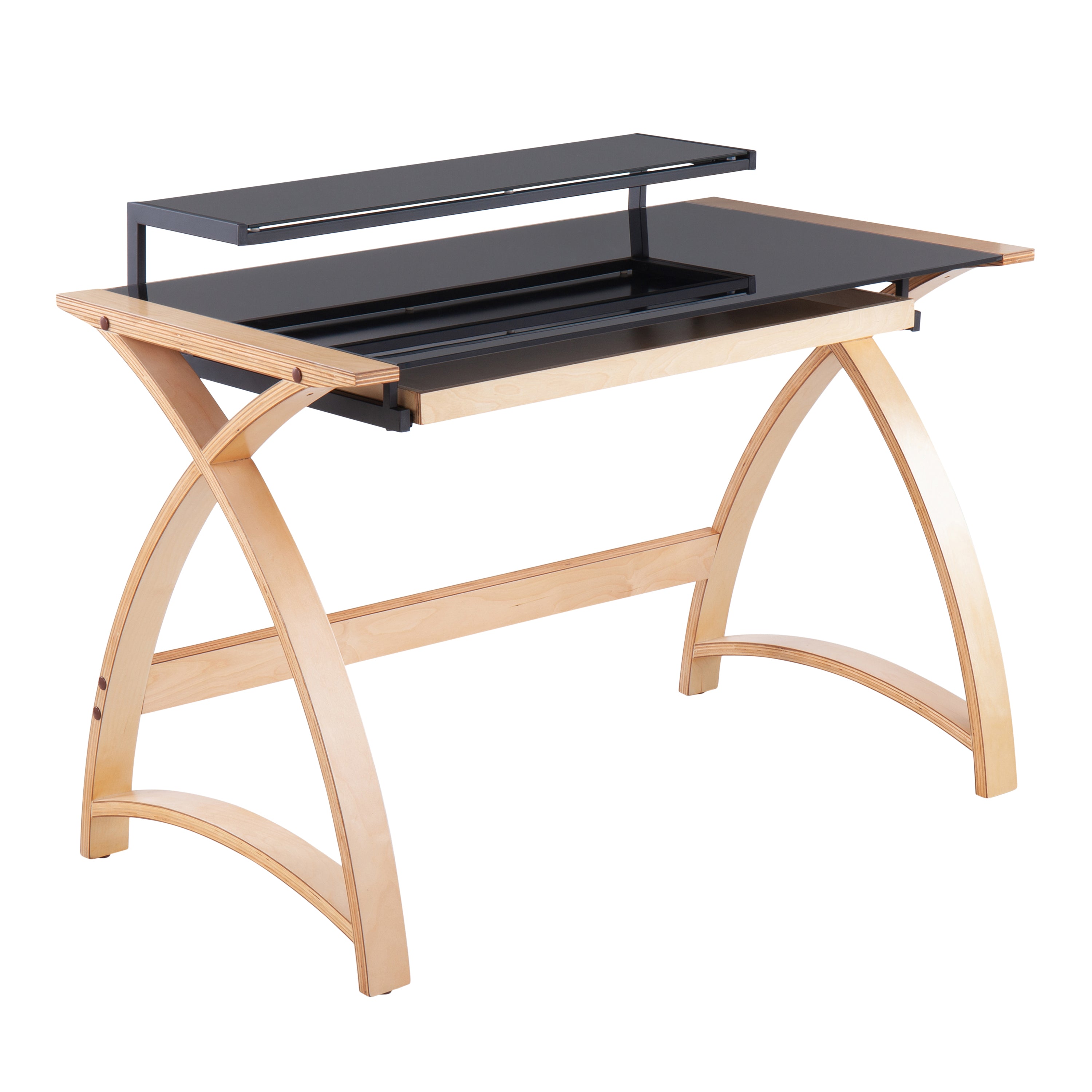 Bentley Modern Desk, Natural Wood & Black Glass | LumiSource